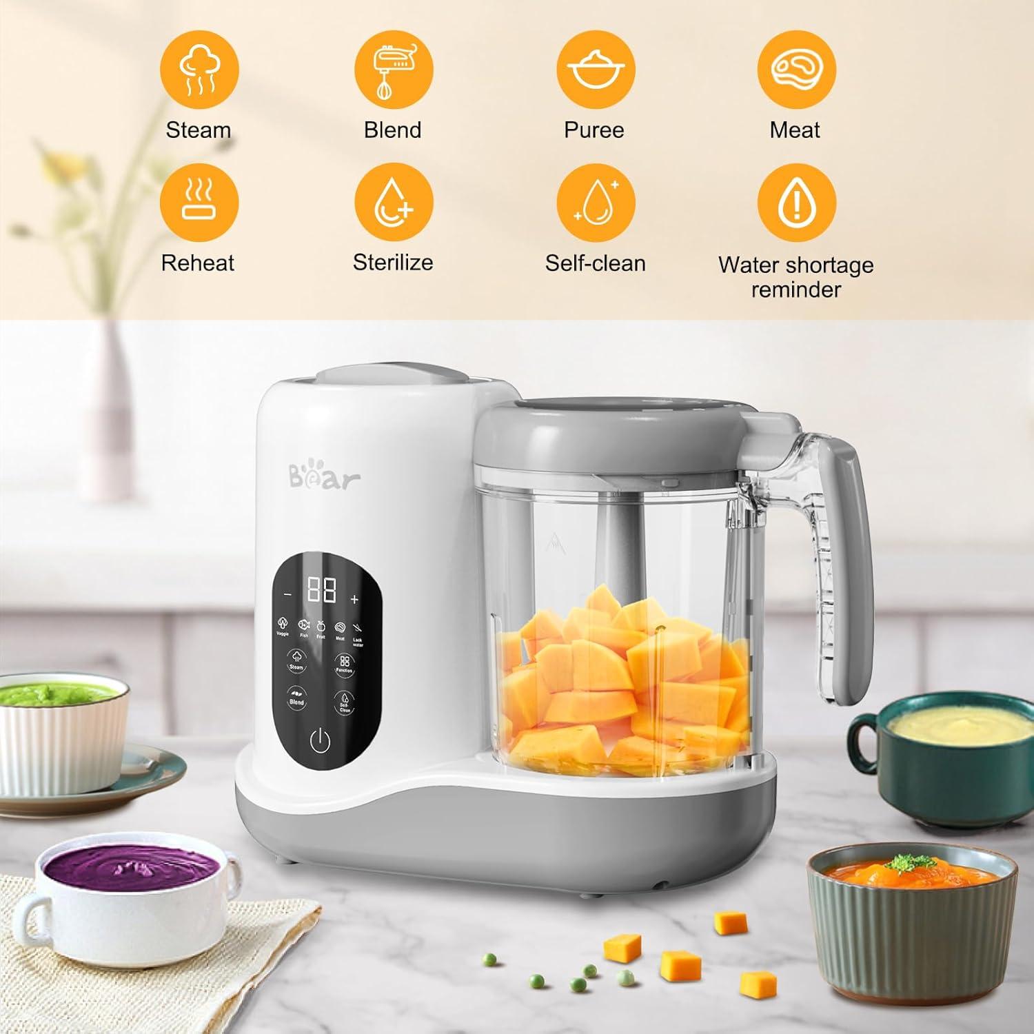 image:imageBEAR 2024 Baby Food Maker One Step Baby Food Processor Steamer Puree Blender Auto Cooking amp Grinding Baby Food Puree Maker with Self Cleans Touch Screen Control White
