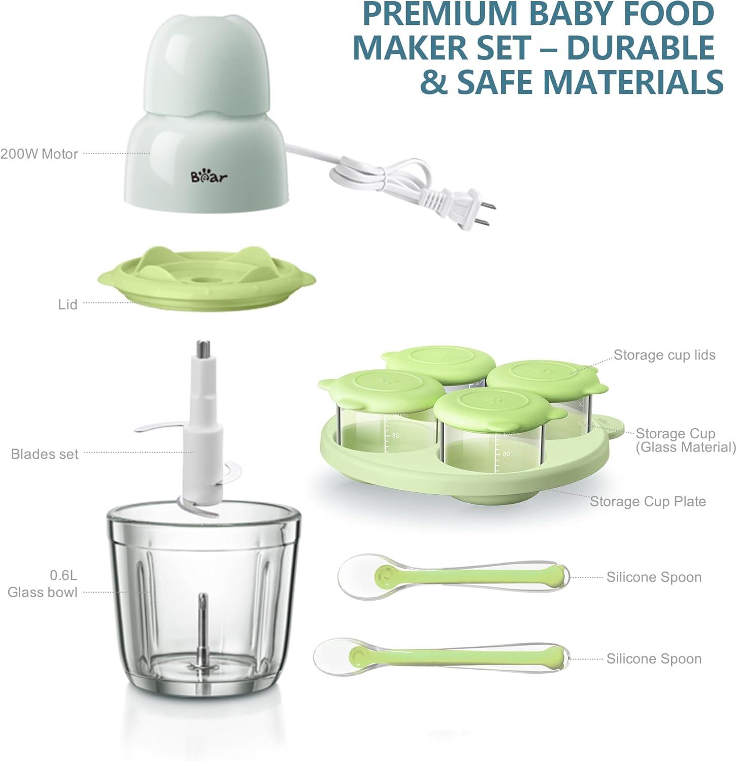 image:imageBear Baby Food Maker Baby Food Processor Set with Baby Food Containers Silicone Spoons Baby Food Puree Blender for Fruit Vegetable Meat Make Fresh and Nutritious Meals for Your Little One1
