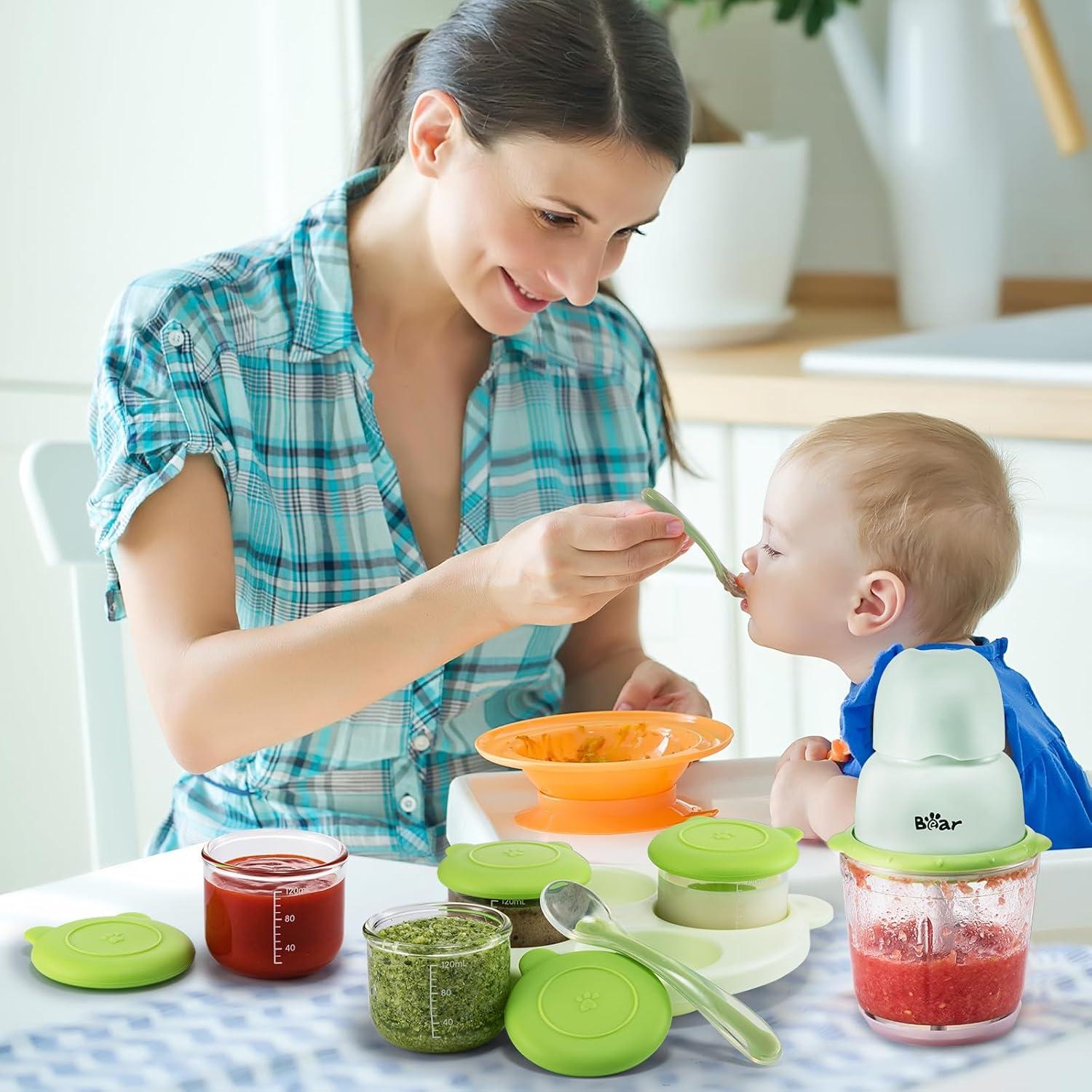 image:imageBear Baby Food Maker Baby Food Processor Set with Baby Food Containers Silicone Spoons Baby Food Puree Blender for Fruit Vegetable Meat Make Fresh and Nutritious Meals for Your Little One1
