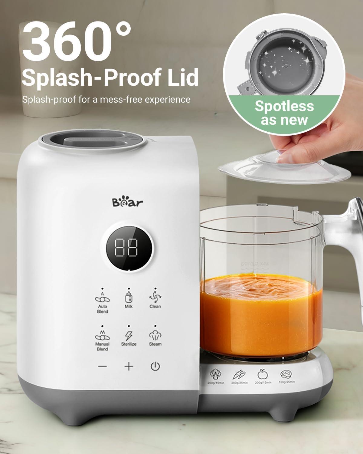 image:imageBear Baby Food Maker with 185oz DualLayer Steam Baskets OneStep Baby Food Processor Steamer Puree Blender Grinder Mills Auto Cooking GrindingampSterilizing for Healthy Homemade Baby Food BPAFreeWhite