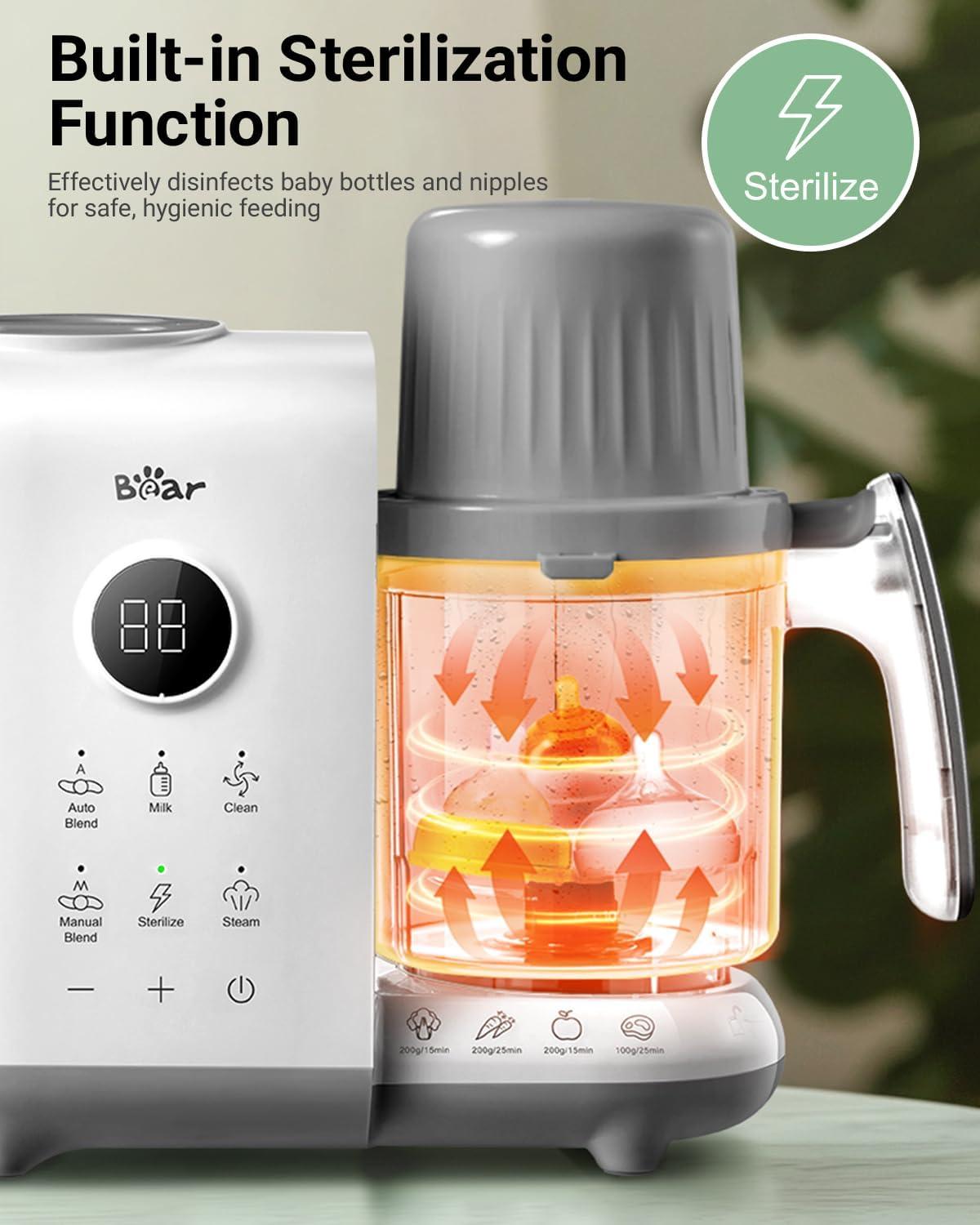 image:imageBear Baby Food Maker with 185oz DualLayer Steam Baskets OneStep Baby Food Processor Steamer Puree Blender Grinder Mills Auto Cooking GrindingampSterilizing for Healthy Homemade Baby Food BPAFreeWhite
