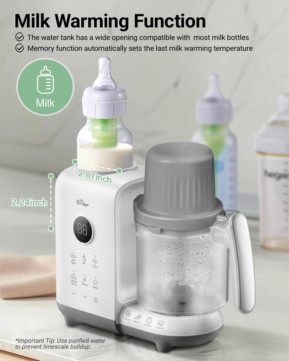image:imageBear Baby Food Maker with 185oz DualLayer Steam Baskets OneStep Baby Food Processor Steamer Puree Blender Grinder Mills Auto Cooking GrindingampSterilizing for Healthy Homemade Baby Food BPAFreeWhite