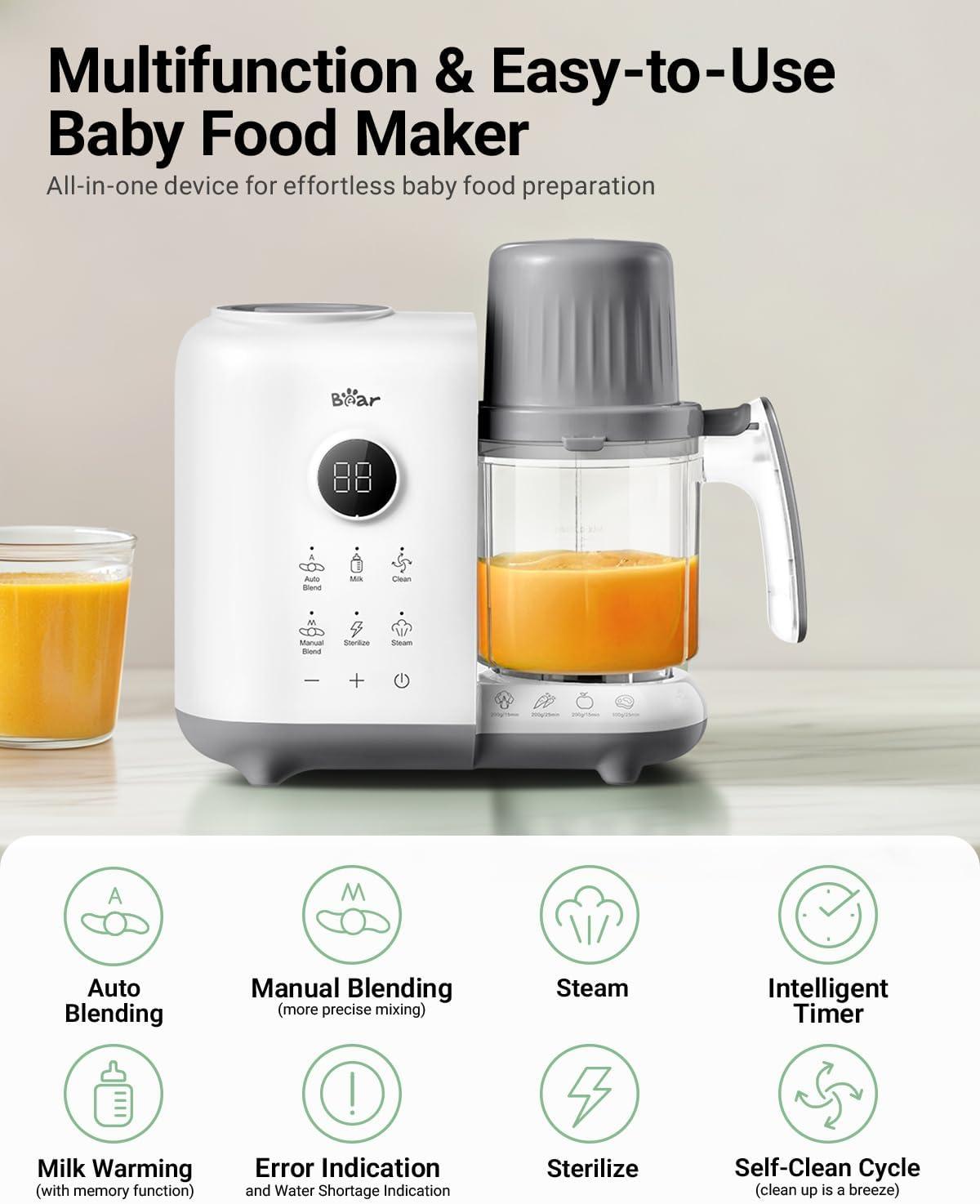 image:imageBear Baby Food Maker with 185oz DualLayer Steam Baskets OneStep Baby Food Processor Steamer Puree Blender Grinder Mills Auto Cooking GrindingampSterilizing for Healthy Homemade Baby Food BPAFreeWhite