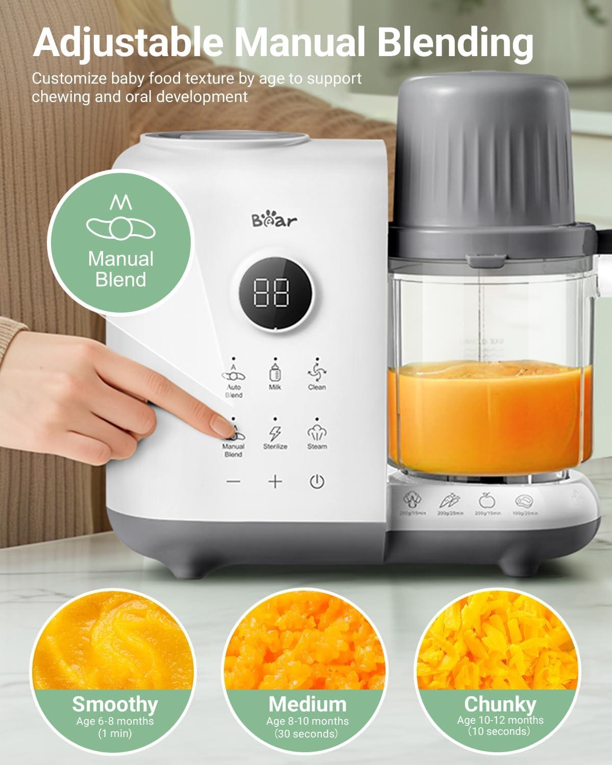 image:imageBear Baby Food Maker with 185oz DualLayer Steam Baskets OneStep Baby Food Processor Steamer Puree Blender Grinder Mills Auto Cooking GrindingampSterilizing for Healthy Homemade Baby Food BPAFreeWhite