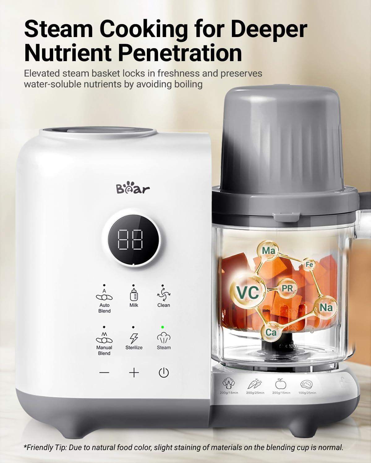 image:imageBear Baby Food Maker with 185oz DualLayer Steam Baskets OneStep Baby Food Processor Steamer Puree Blender Grinder Mills Auto Cooking GrindingampSterilizing for Healthy Homemade Baby Food BPAFreeWhite