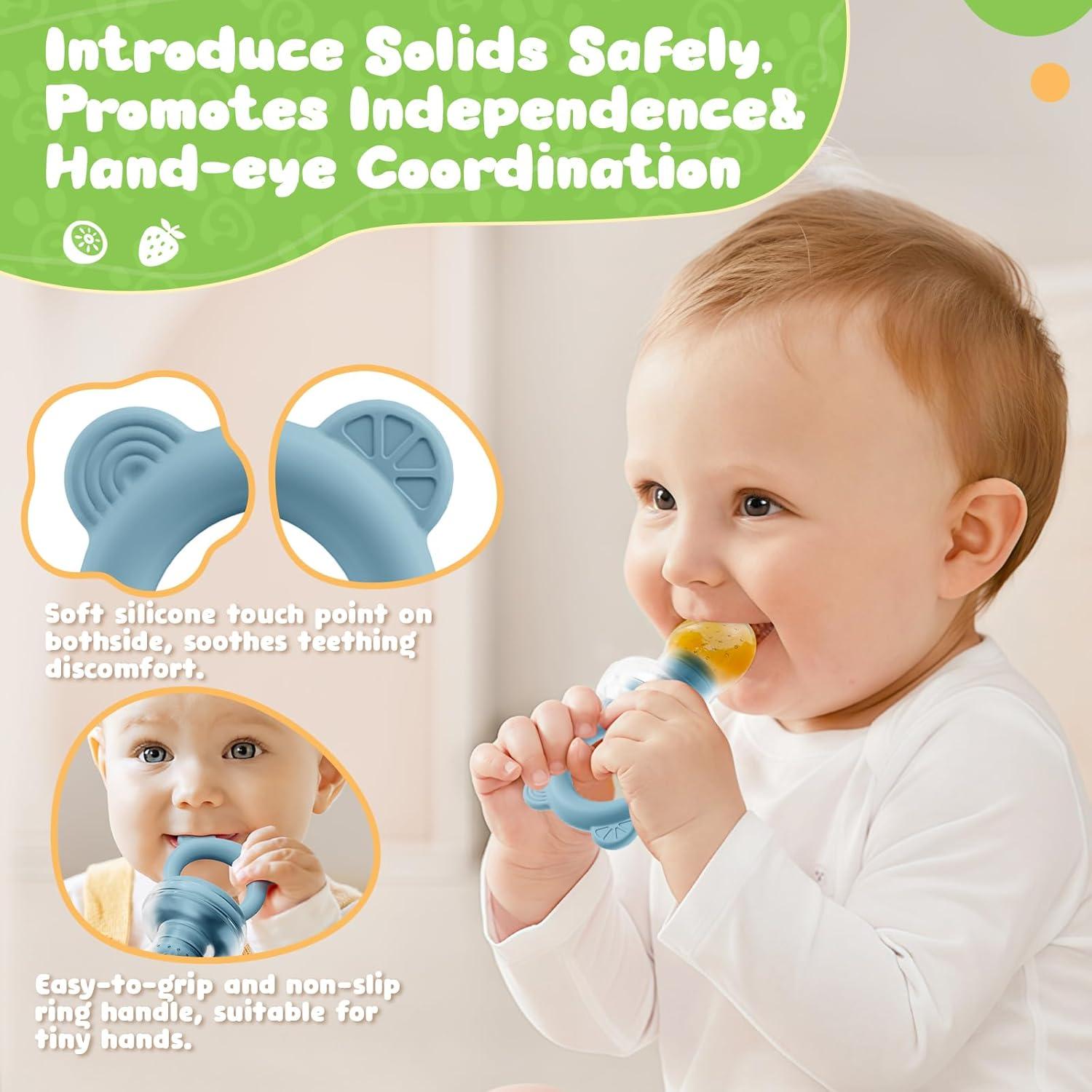 image:imageBear Baby Fruit Food Feeder amp Mini Freezer Nibble Tray Combo 2 Pack Breastmilk Popsicle Molds for Baby Teething Relief BPA Free Silicone Feeder for Safe Infant Self Feeding Dishwasher Safe Greengreen and blue