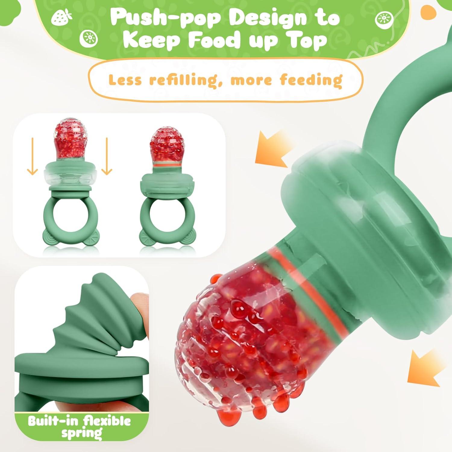 image:imageBear Baby Fruit Food Feeder amp Mini Freezer Nibble Tray Combo 2 Pack Breastmilk Popsicle Molds for Baby Teething Relief BPA Free Silicone Feeder for Safe Infant Self Feeding Dishwasher Safe Greengreen and blue