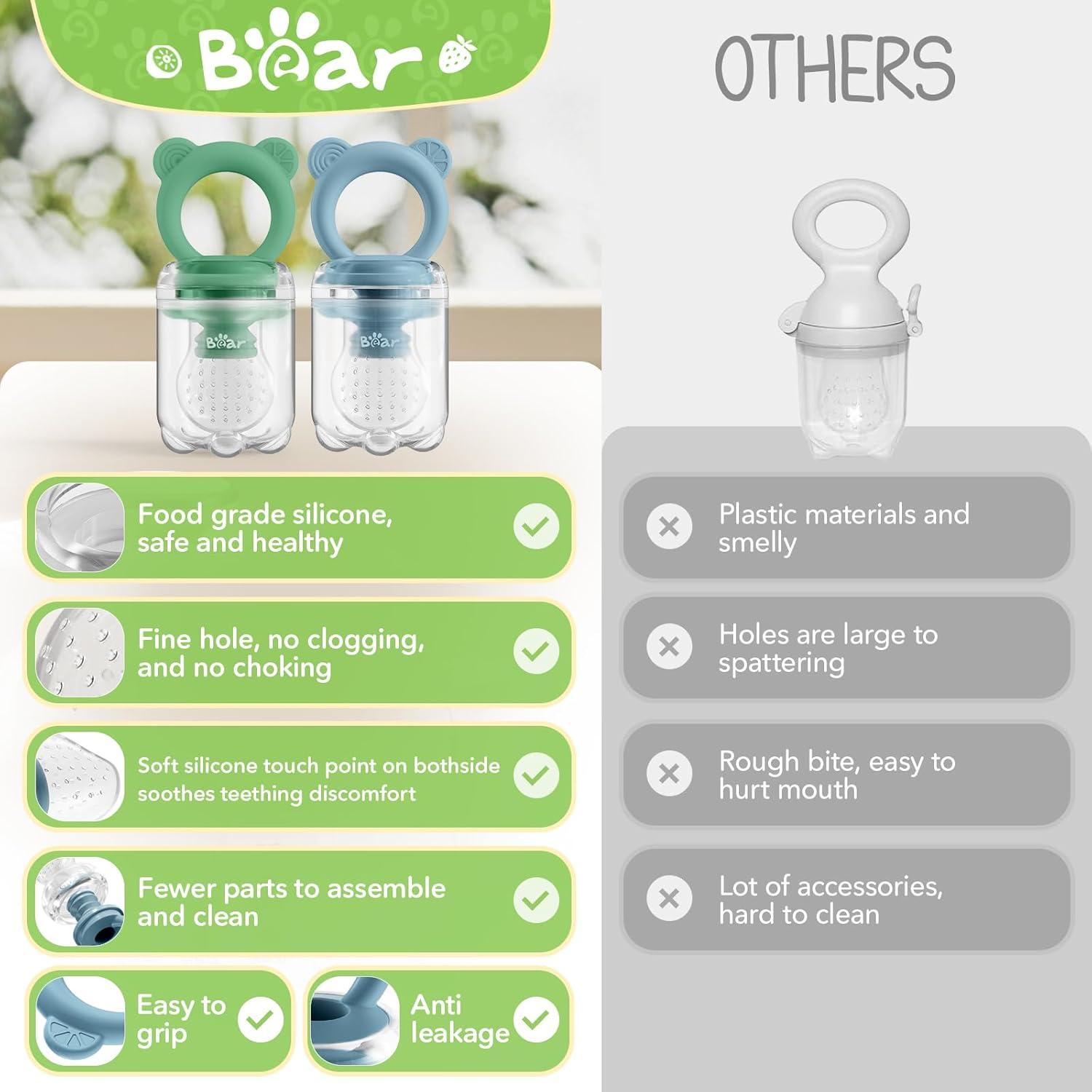 image:imageBear Baby Fruit Food Feeder amp Mini Freezer Nibble Tray Combo 2 Pack Breastmilk Popsicle Molds for Baby Teething Relief BPA Free Silicone Feeder for Safe Infant Self Feeding Dishwasher Safe Greengreen and blue