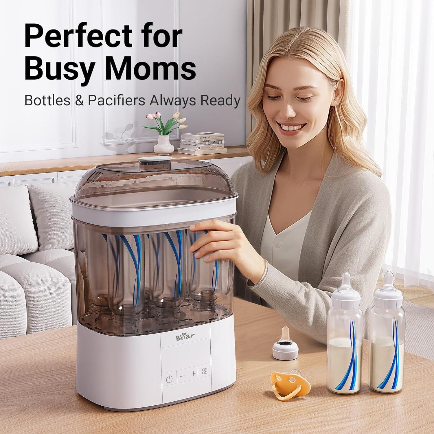 image:imageBear Bottle Sterilizer and Dryer 2 Layers Large Electric Steam Baby Bottle Sterilizer Fast Bottle Sanitizer and Dryer for All Bottles amp Accessories TimeSaving Design