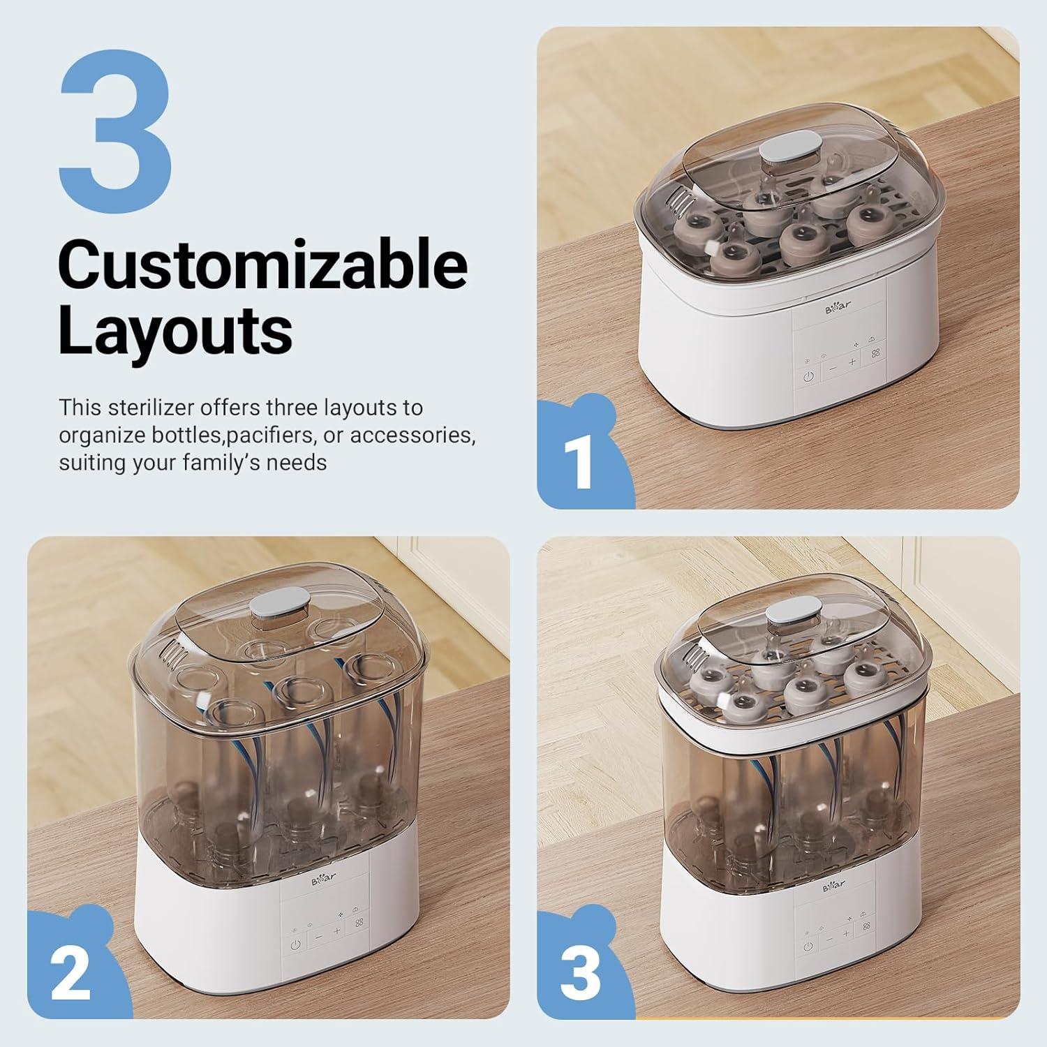 image:imageBear Bottle Sterilizer and Dryer 2 Layers Large Electric Steam Baby Bottle Sterilizer Fast Bottle Sanitizer and Dryer for All Bottles amp Accessories TimeSaving Design
