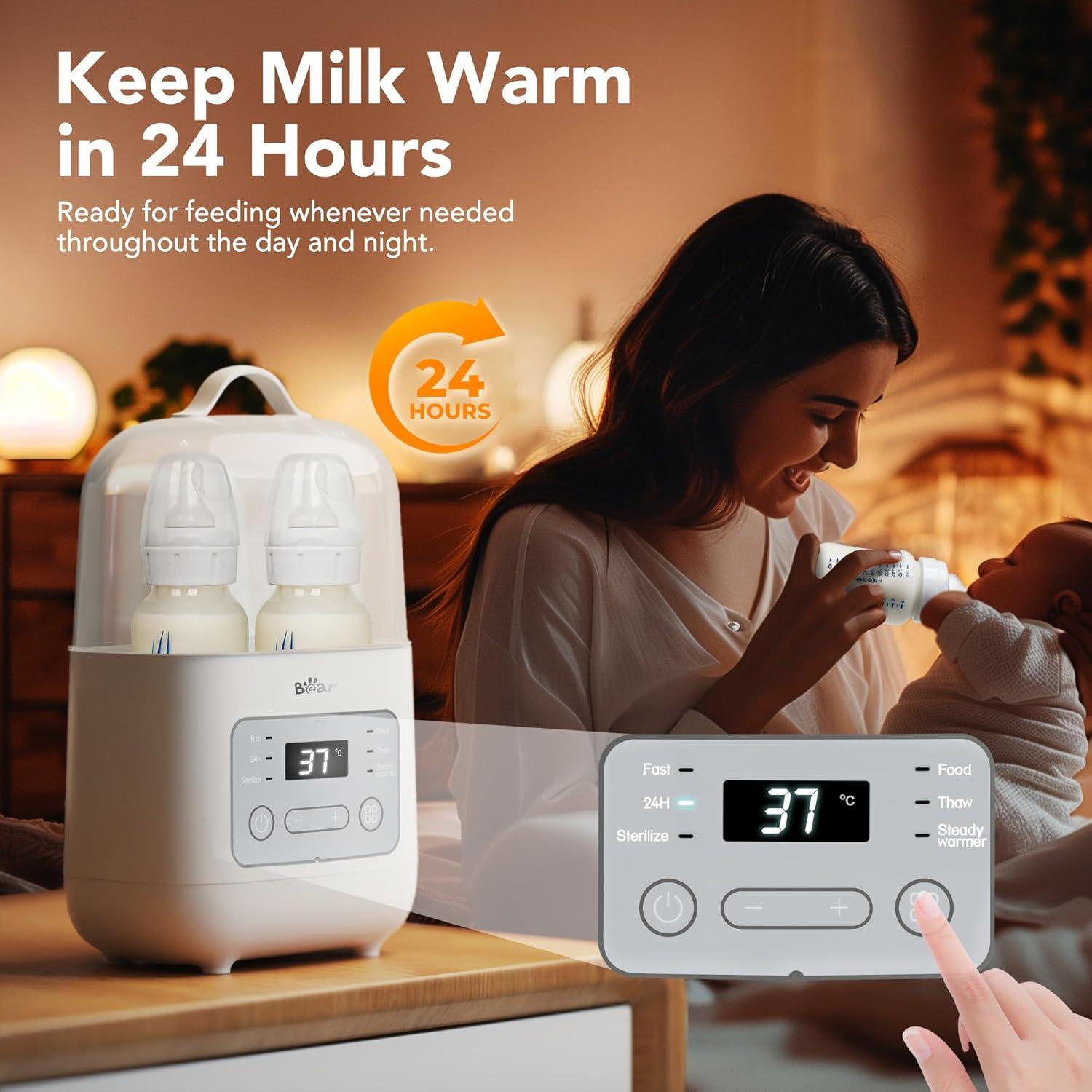 image:imageBear Bottle Warmer Baby Double Bottles Heater Breastmilk Food Warmer for New Born Twins with Temp Control 24H Water Bath Warming Fast Heating Steaming Thaw Multifunctional