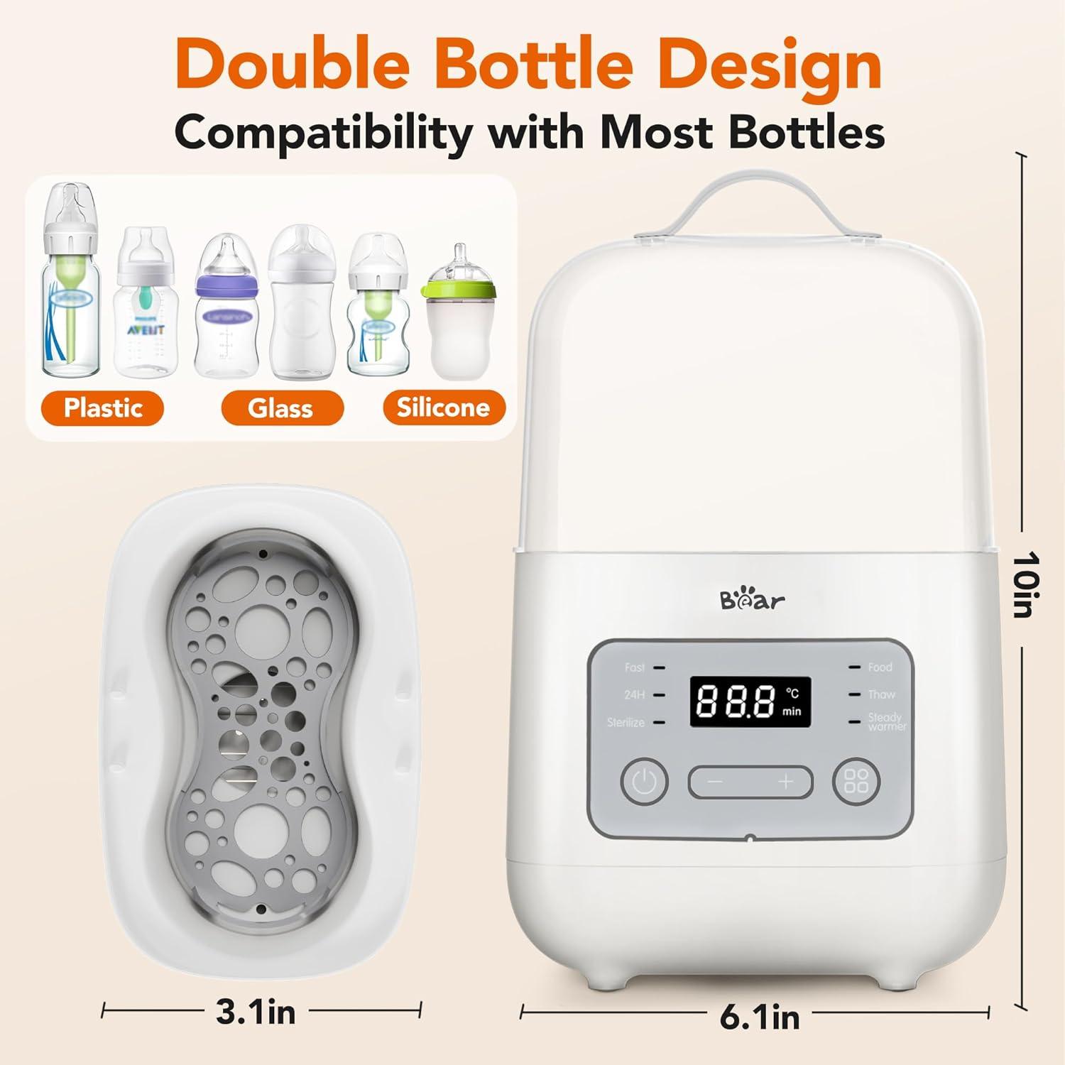 image:imageBear Bottle Warmer Baby Double Bottles Heater Breastmilk Food Warmer for New Born Twins with Temp Control 24H Water Bath Warming Fast Heating Steaming Thaw Multifunctional