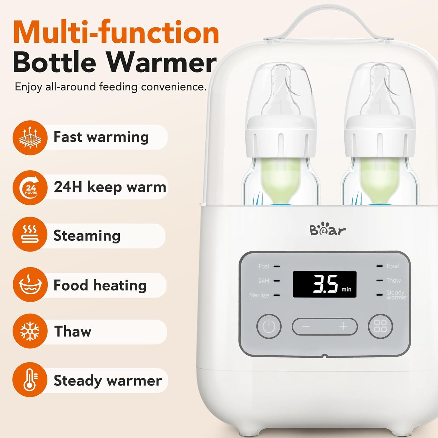 image:imageBear Bottle Warmer Baby Double Bottles Heater Breastmilk Food Warmer for New Born Twins with Temp Control 24H Water Bath Warming Fast Heating Steaming Thaw Multifunctional