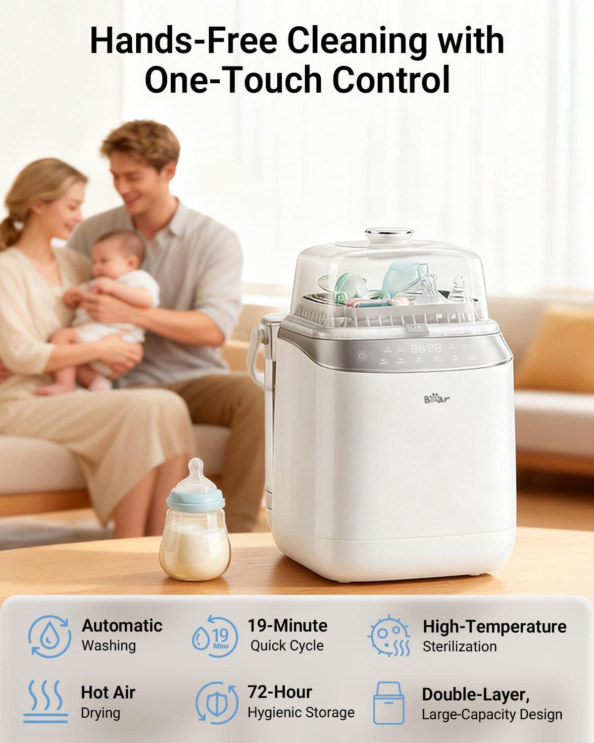 image:imageBear Bottle Washer Pro Baby Bottle Washer and Sterilizer and Dryer All in One Machine for Bottles Pump Parts amp Baby Essentials with 90 Detergent Tablets Effortless TimeSaving