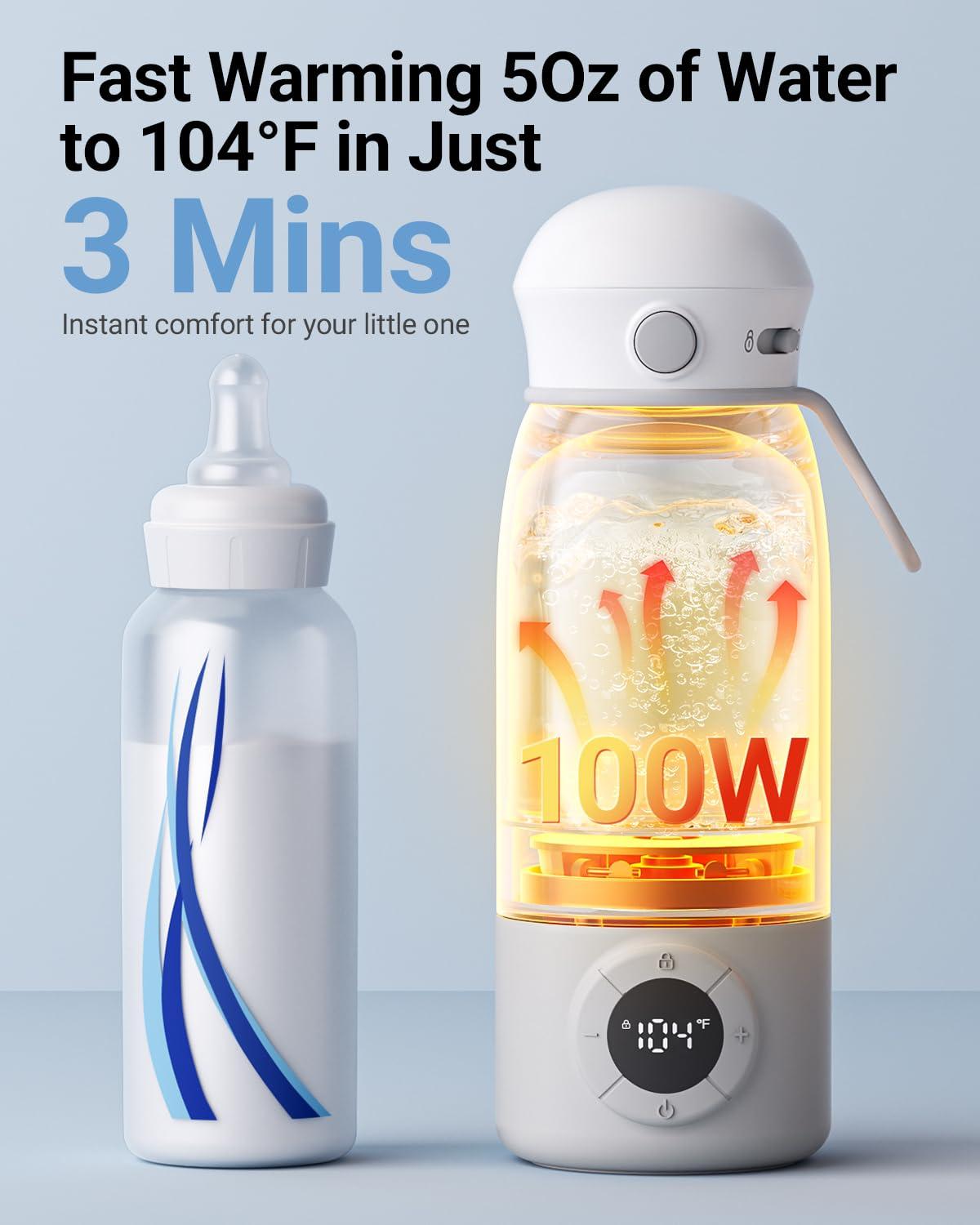image:imageBear Portable Bottle Warmer for Travel Milk Warmer for Breastmilk Formula 17oz Large Capacity Water Warmer with Precise Temp Control Fast HeatingampLong Battery for Travel Car Airplane