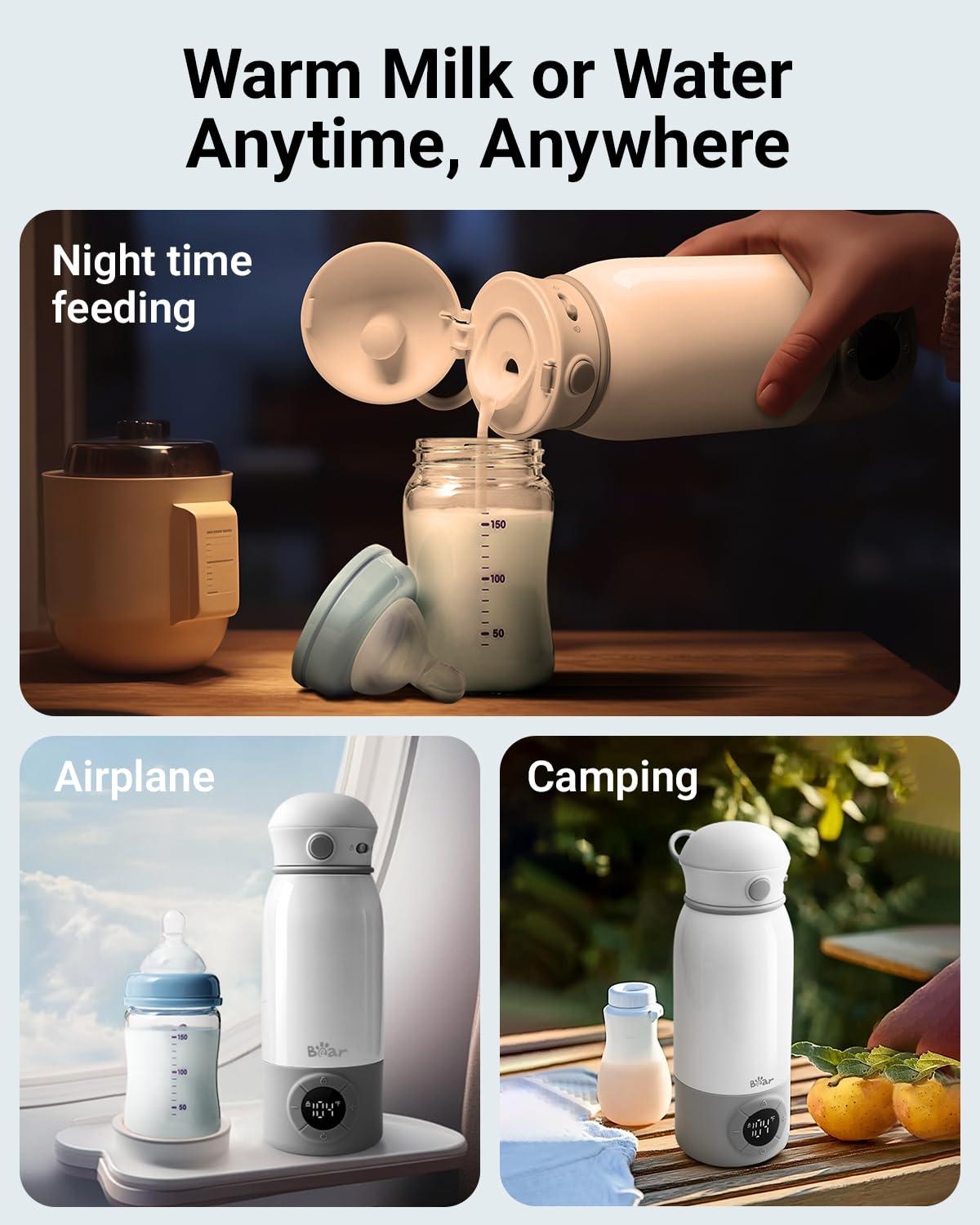 image:imageBear Portable Bottle Warmer for Travel Milk Warmer for Breastmilk Formula 17oz Large Capacity Water Warmer with Precise Temp Control Fast HeatingampLong Battery for Travel Car Airplane