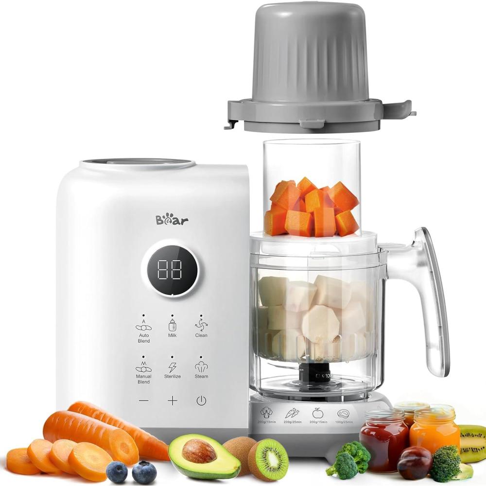 image:imageBear Baby Food Maker with 185oz DualLayer Steam Baskets OneStep Baby Food Processor Steamer Puree Blender Grinder Mills Auto Cooking GrindingampSterilizing for Healthy Homemade Baby Food BPAFreeWhite