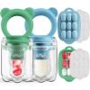 image:imageBear Baby Fruit Food Feeder amp Mini Freezer Nibble Tray Combo 2 Pack Breastmilk Popsicle Molds for Baby Teething Relief BPA Free Silicone Feeder for Safe Infant Self Feeding Dishwasher Safe Greengreen and blue