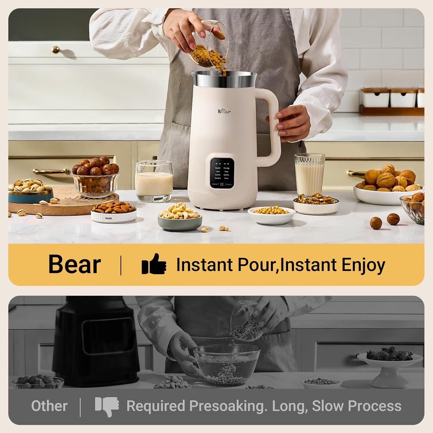 image:imageBear 8 in 1 Nut Milk Maker Machine 40oz12L Soy Milk Maker with Self Clean12H Delay6H Keep Warm One Touch Alomnd Milk Maker for Homemade Oat Soup Juice Plant Based and Non Dairy Beverages