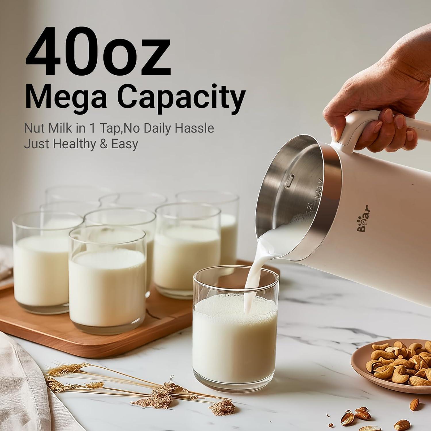 image:imageBear 8 in 1 Nut Milk Maker Machine 40oz12L Soy Milk Maker with Self Clean12H Delay6H Keep Warm One Touch Alomnd Milk Maker for Homemade Oat Soup Juice Plant Based and Non Dairy Beverages