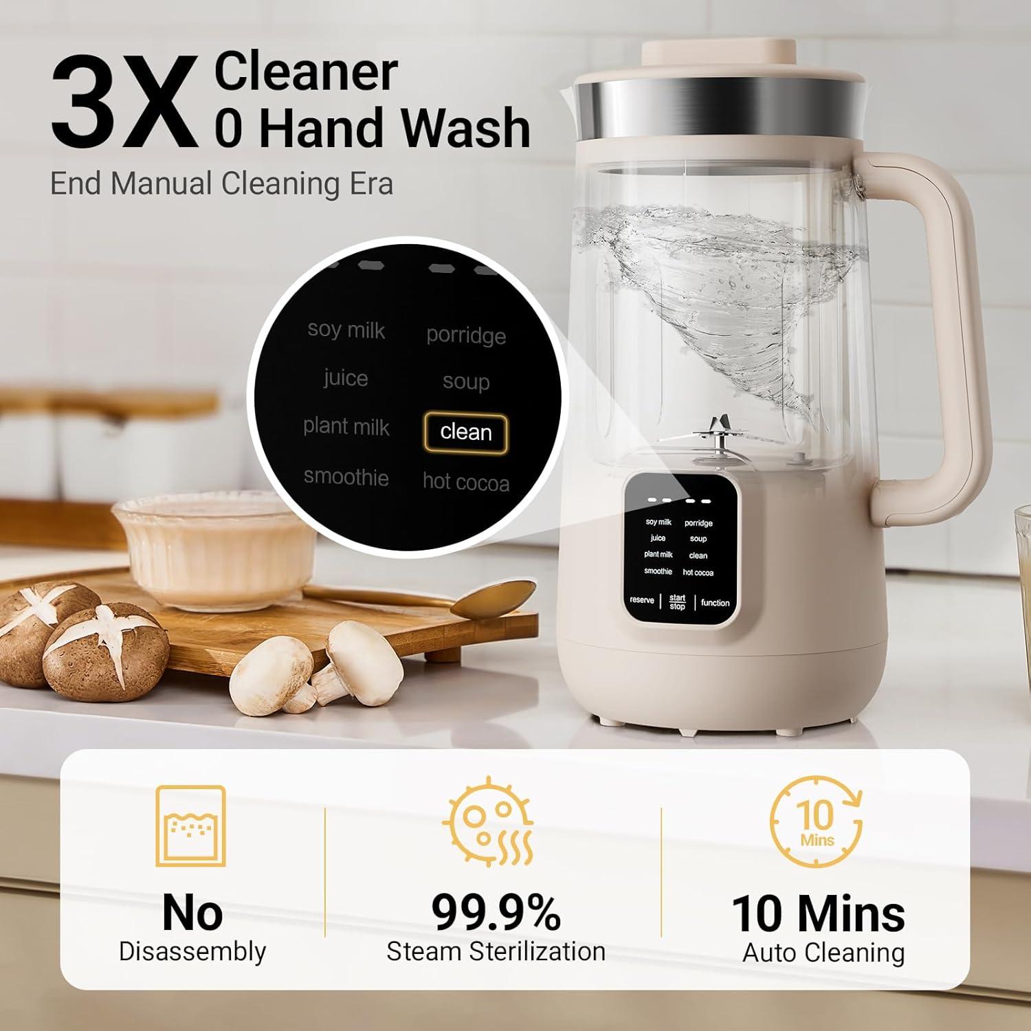 image:imageBear 8 in 1 Nut Milk Maker Machine 40oz12L Soy Milk Maker with Self Clean12H Delay6H Keep Warm One Touch Alomnd Milk Maker for Homemade Oat Soup Juice Plant Based and Non Dairy Beverages