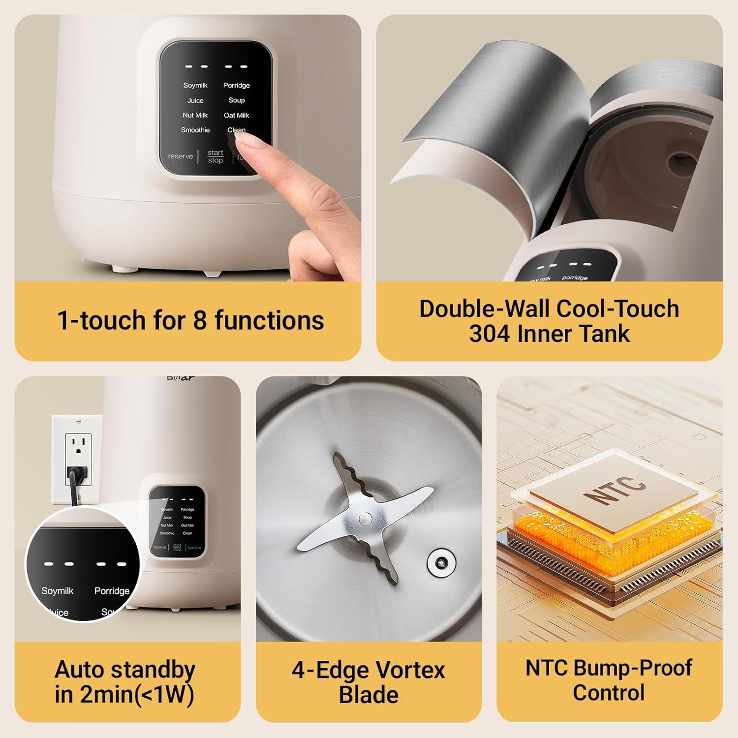 image:imageBear 8 in 1 Nut Milk Maker Machine 40oz12L Soy Milk Maker with Self Clean12H Delay6H Keep Warm One Touch Alomnd Milk Maker for Homemade Oat Soup Juice Plant Based and Non Dairy Beverages