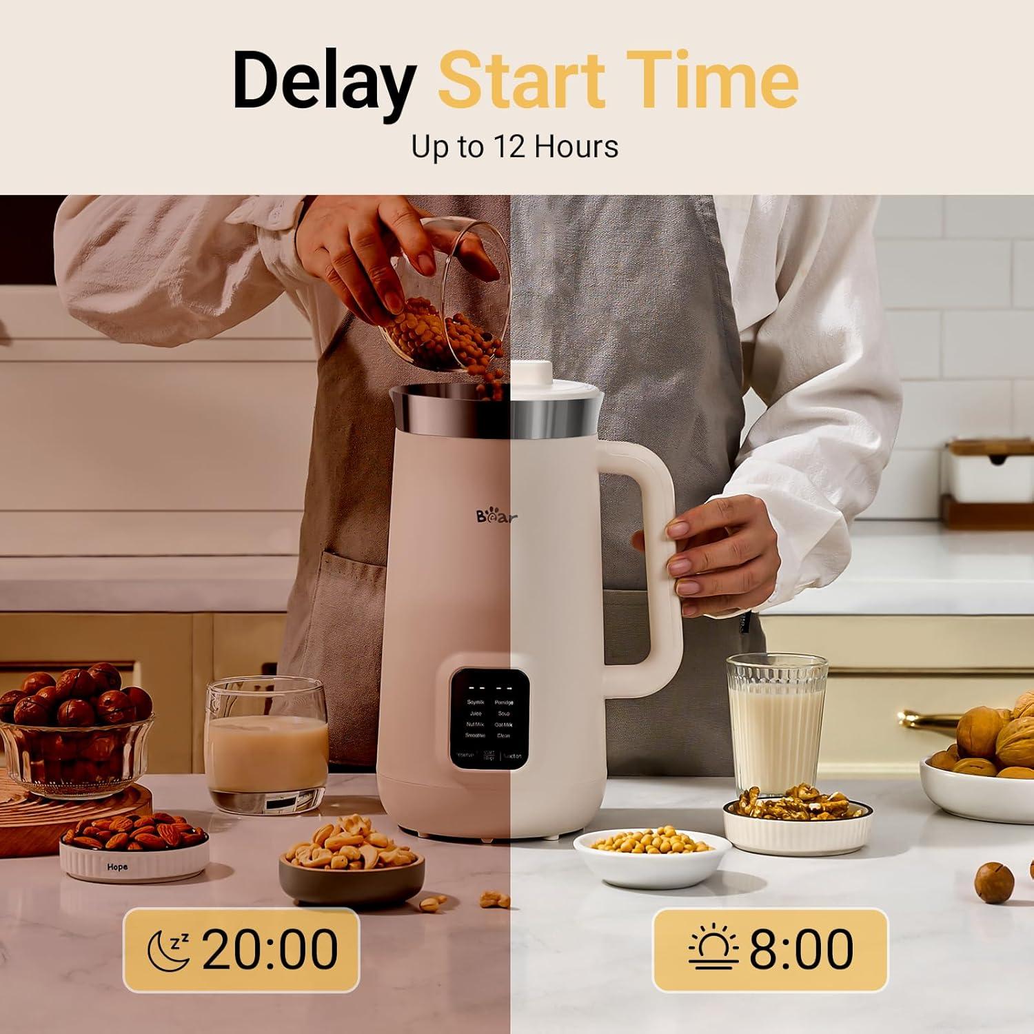 image:imageBear 8 in 1 Nut Milk Maker Machine 40oz12L Soy Milk Maker with Self Clean12H Delay6H Keep Warm One Touch Alomnd Milk Maker for Homemade Oat Soup Juice Plant Based and Non Dairy Beverages