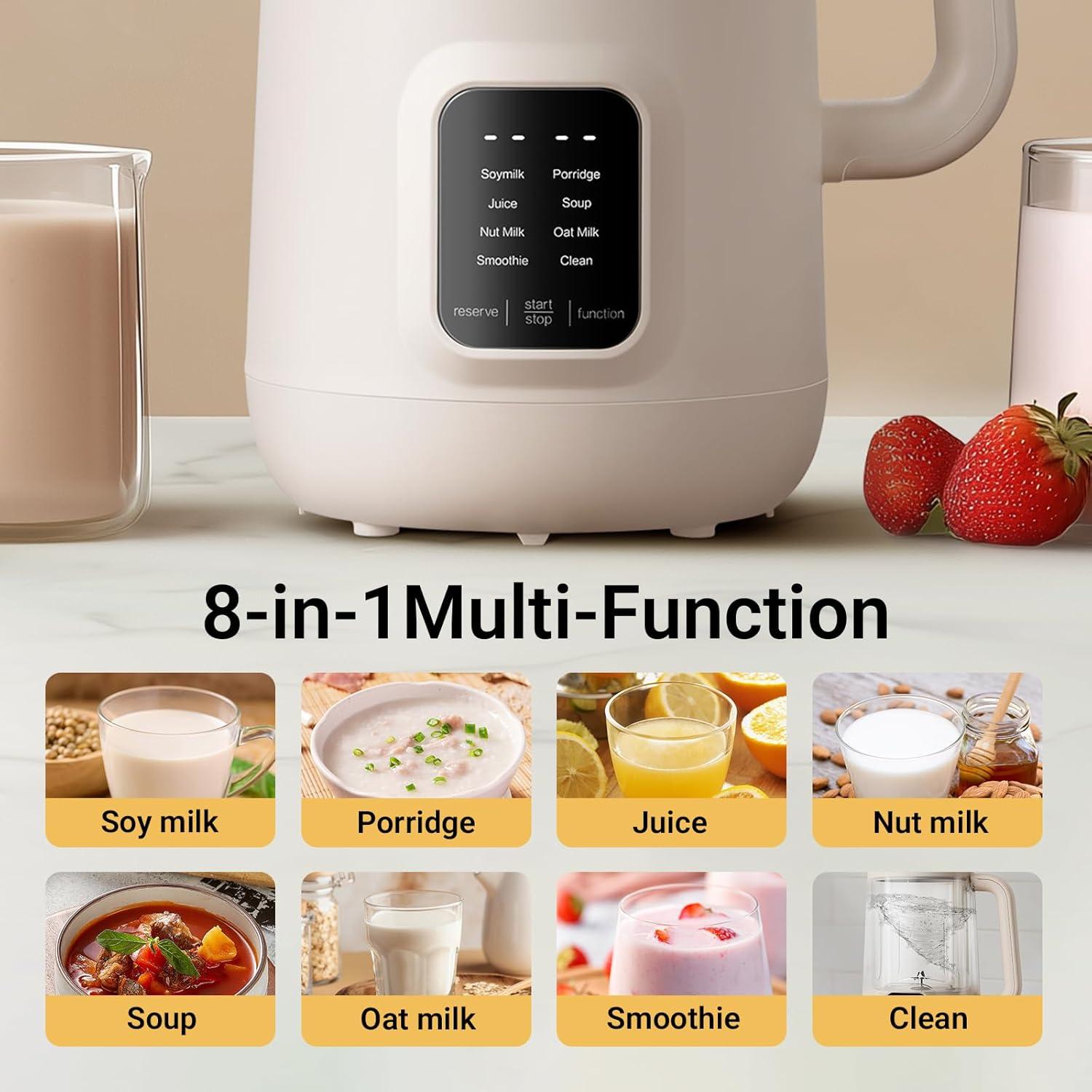 image:imageBear 8 in 1 Nut Milk Maker Machine 40oz12L Soy Milk Maker with Self Clean12H Delay6H Keep Warm One Touch Alomnd Milk Maker for Homemade Oat Soup Juice Plant Based and Non Dairy Beverages