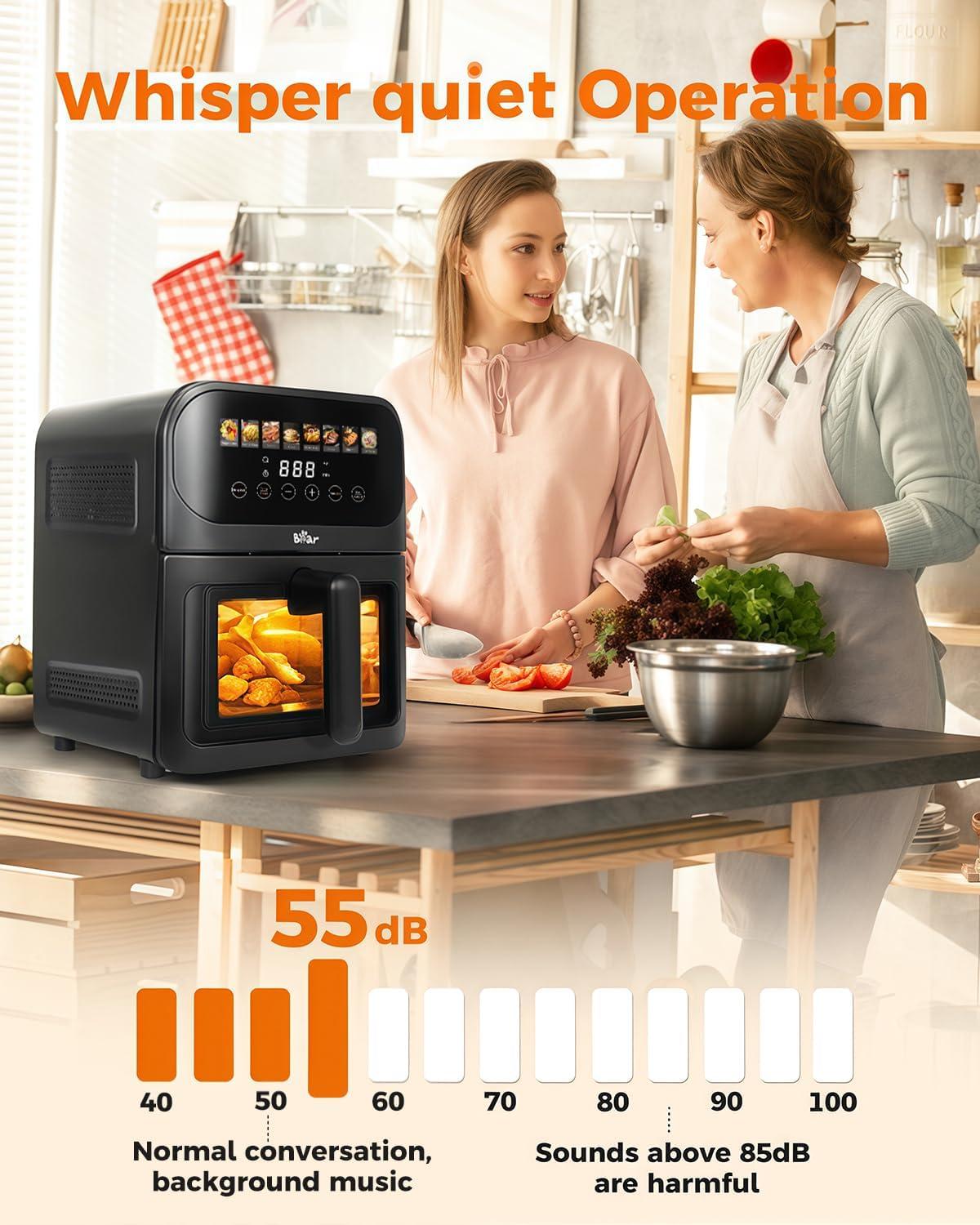 image:imageBear Air Fryer Stainless Steel Airfryer 8 Presets for Fast Family Meals 64Qt Large Visible Window Temp Timer Adjustable Roast Bake Crisp French Fries Steak Non Stick Basket Dishwasher Safe