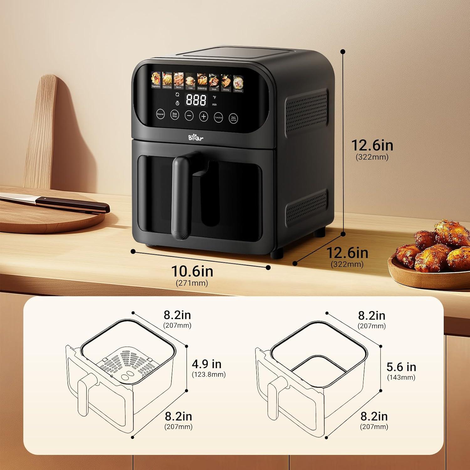image:imageBear Air Fryer Stainless Steel Airfryer 8 Presets for Fast Family Meals 64Qt Large Visible Window Temp Timer Adjustable Roast Bake Crisp French Fries Steak Non Stick Basket Dishwasher Safe