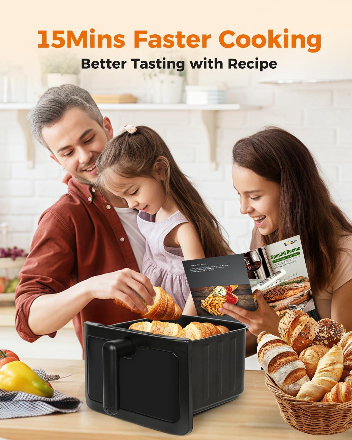 image:imageBear Air Fryer Stainless Steel Airfryer 8 Presets for Fast Family Meals 64Qt Large Visible Window Temp Timer Adjustable Roast Bake Crisp French Fries Steak Non Stick Basket Dishwasher Safe