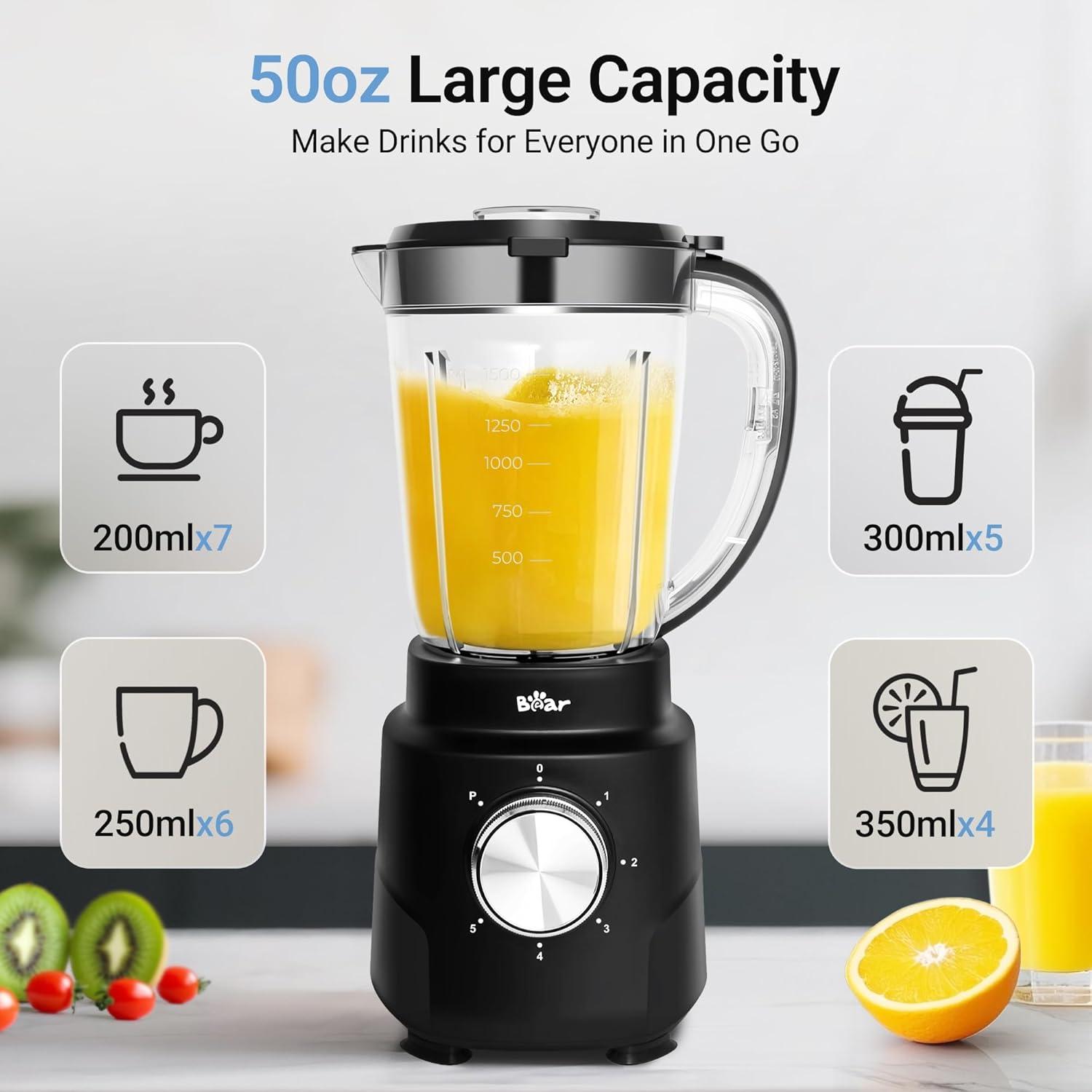 image:imageBear Blender 2025 New 700W Smoothie Countertop Blender with 40oz Cup for Shakes and Smoothies 3Speed for Crushing Ice Puree and Frozen Fruit with Autonomous Clean800W6Speed50oz