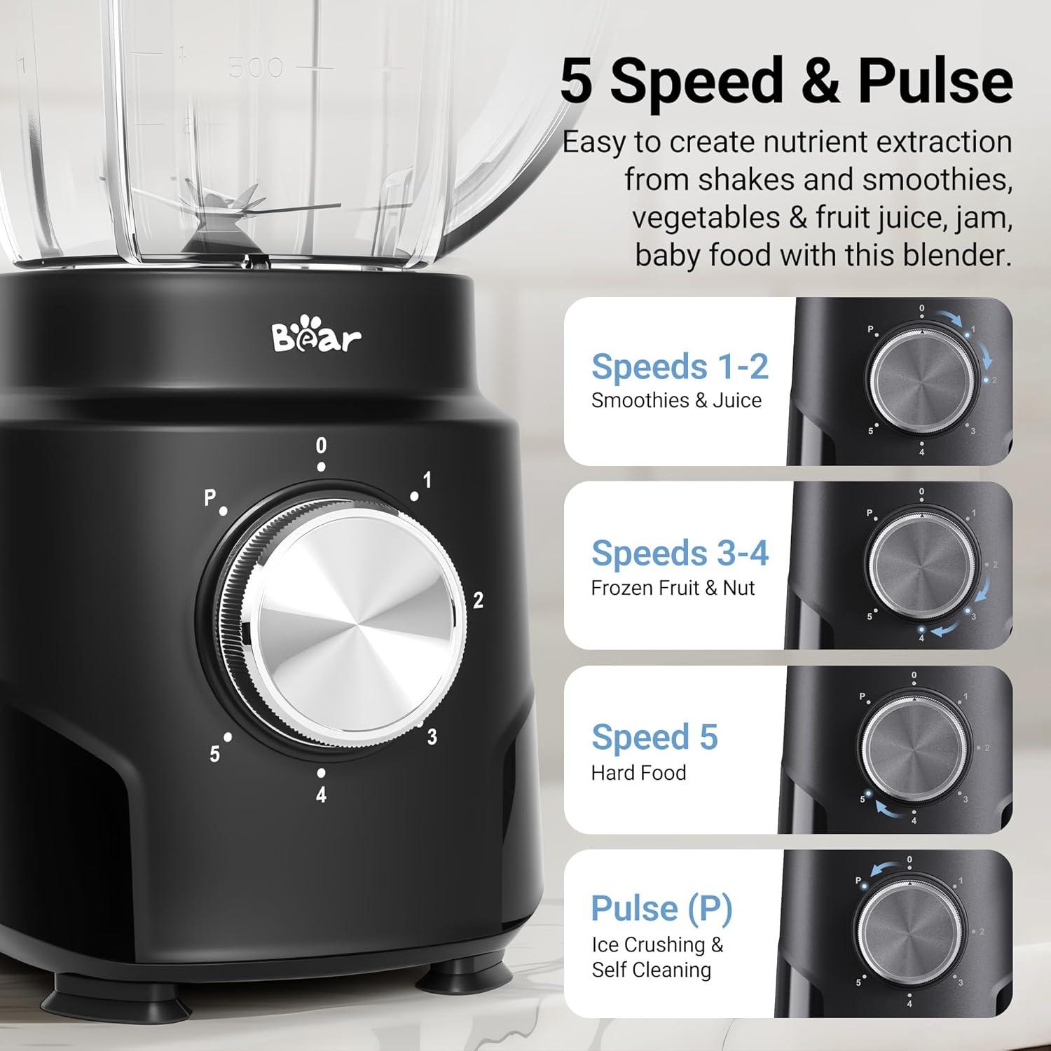 image:imageBear Blender 2025 New 700W Smoothie Countertop Blender with 40oz Cup for Shakes and Smoothies 3Speed for Crushing Ice Puree and Frozen Fruit with Autonomous Clean800W6Speed50oz