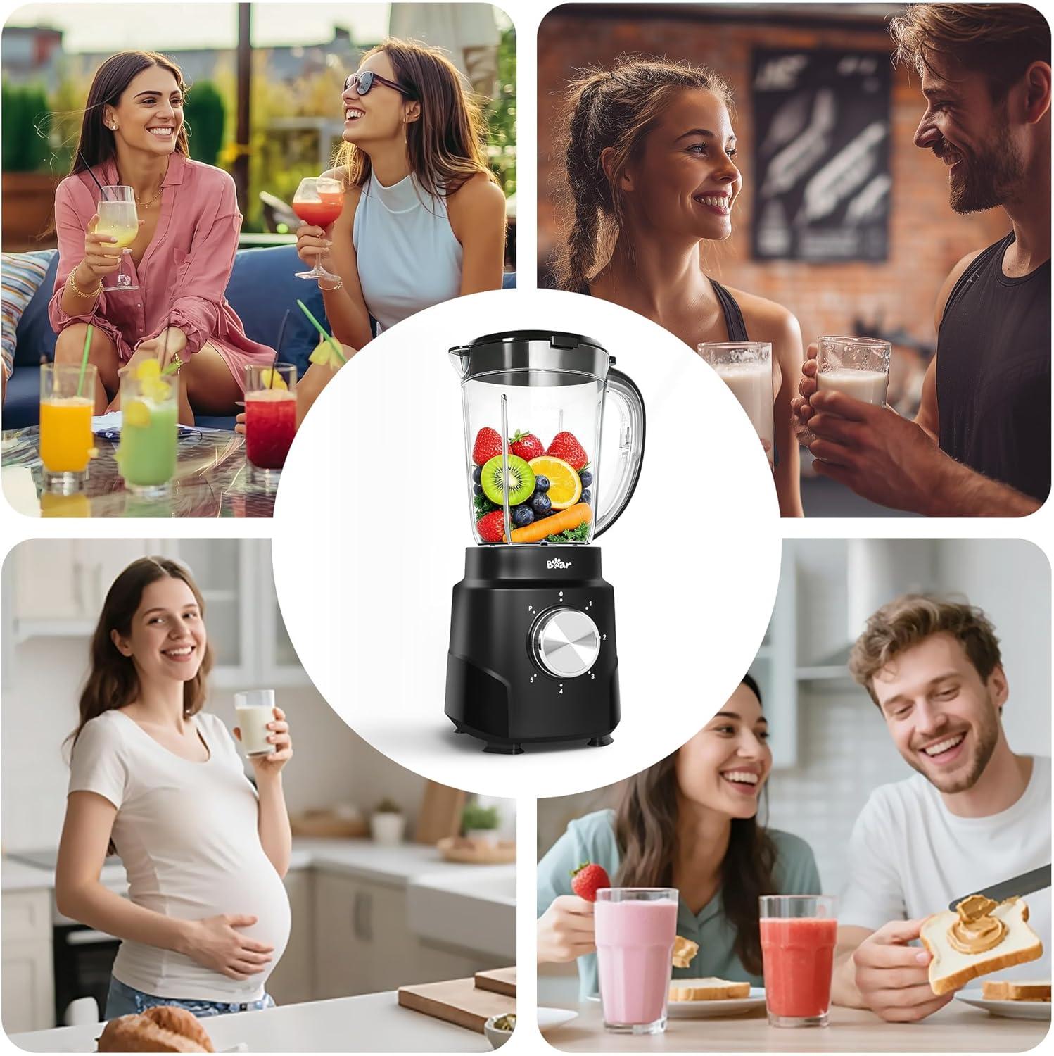 image:imageBear Blender 2025 New 700W Smoothie Countertop Blender with 40oz Cup for Shakes and Smoothies 3Speed for Crushing Ice Puree and Frozen Fruit with Autonomous Clean800W6Speed50oz