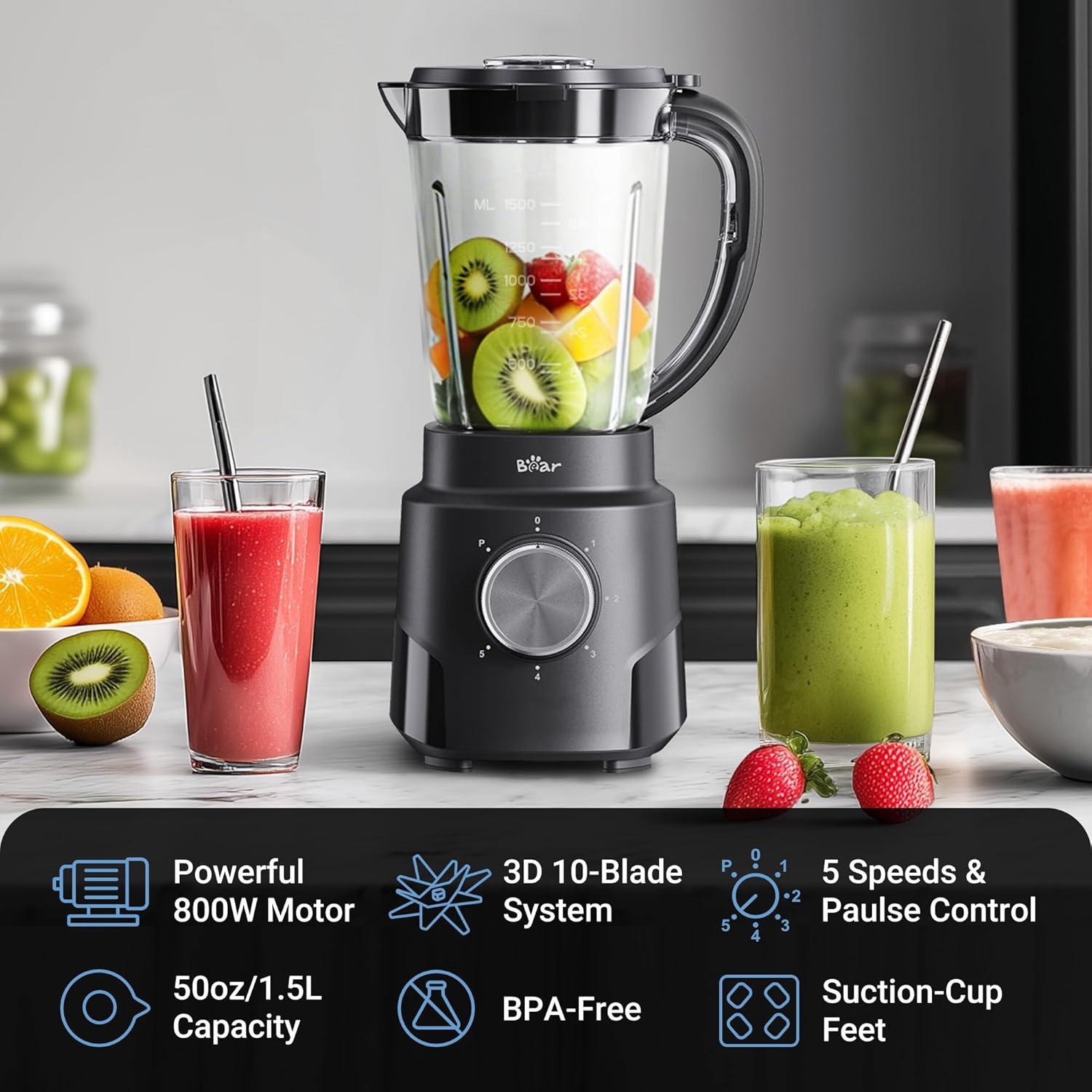 image:imageBear Blender 2025 New 700W Smoothie Countertop Blender with 40oz Cup for Shakes and Smoothies 3Speed for Crushing Ice Puree and Frozen Fruit with Autonomous Clean800W6Speed50oz