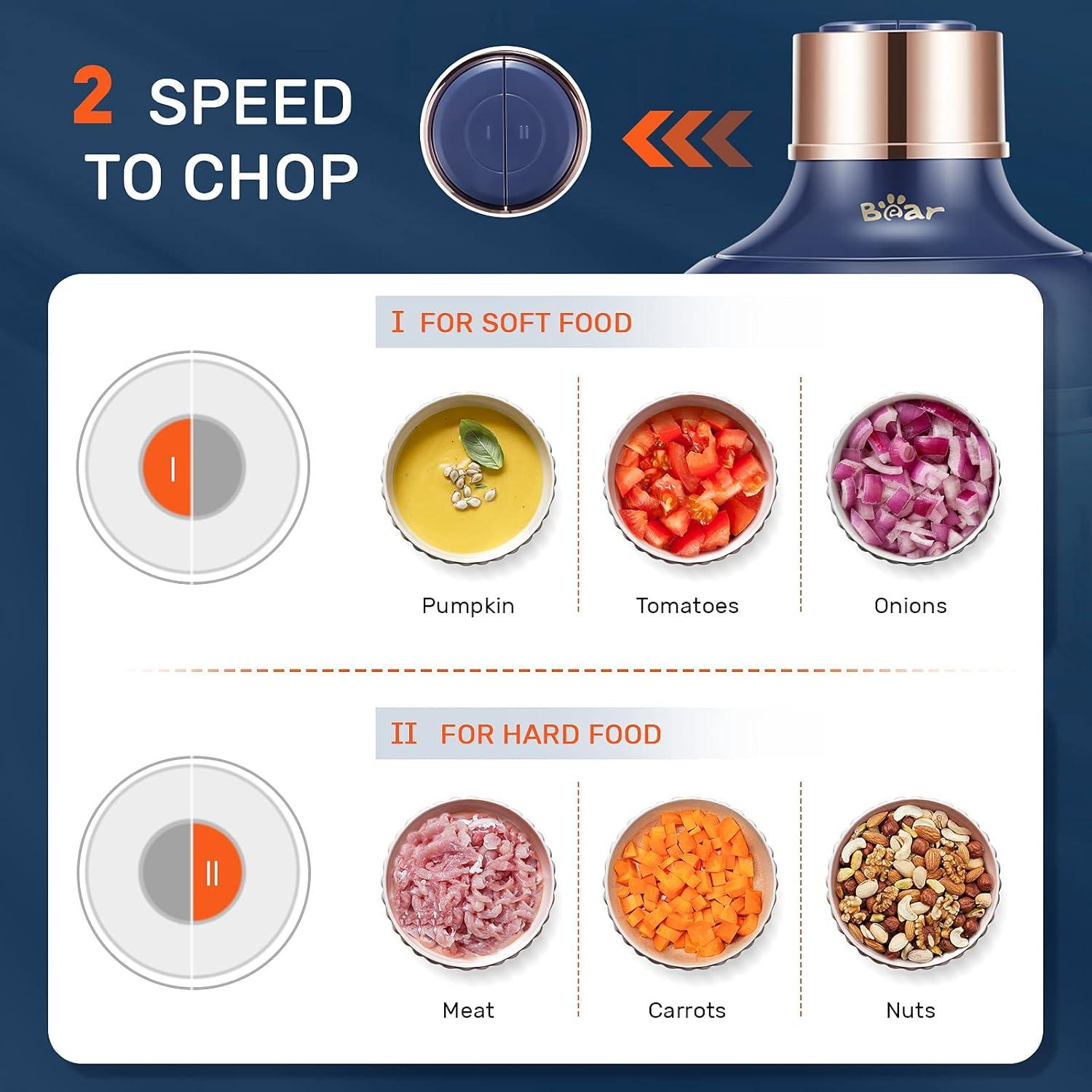 image:imageBear Food Processor Electric Food Chopper with 2 Glass Bowls 8 Cup25 Cup 400W Power Grinder with 2 Sets Stainless Steel Blades 2 Speed for Meat Vegetables and Baby Food
