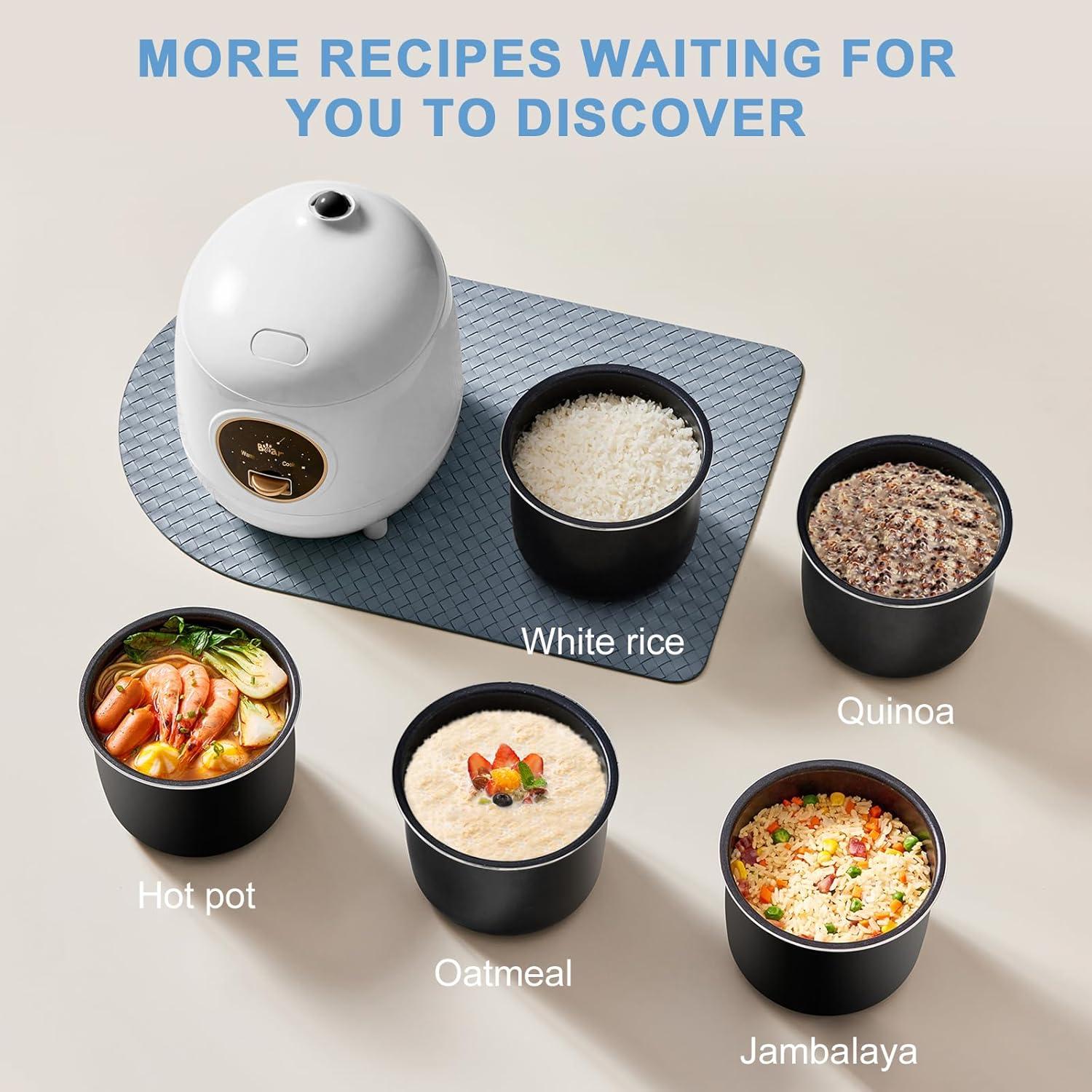 image:imageBear Mini Rice Cooker 2 Cups Uncooked 12L Portable NonStick Small Travel Rice Cooker BPA Free One Button to Cook and Keep Warm Function BlueASnow White12L with Easy One Button Control