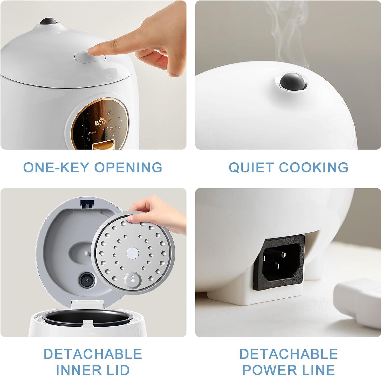 image:imageBear Mini Rice Cooker 2 Cups Uncooked 12L Portable NonStick Small Travel Rice Cooker BPA Free One Button to Cook and Keep Warm Function BlueASnow White12L with Easy One Button Control