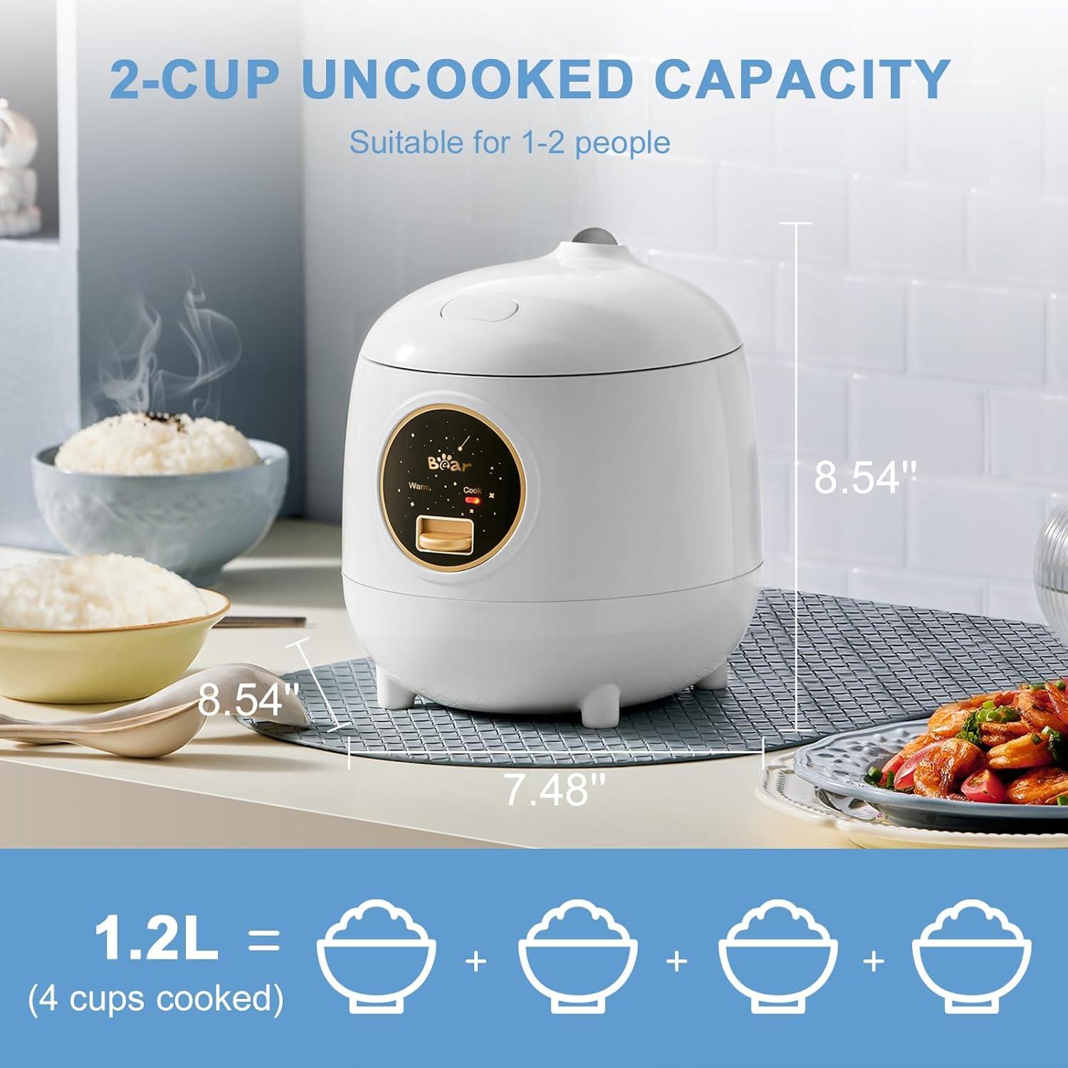 image:imageBear Mini Rice Cooker 2 Cups Uncooked 12L Portable NonStick Small Travel Rice Cooker BPA Free One Button to Cook and Keep Warm Function BlueASnow White12L with Easy One Button Control