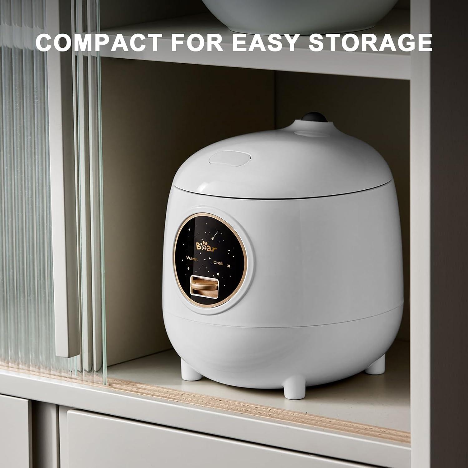 image:imageBear Mini Rice Cooker 2 Cups Uncooked 12L Portable NonStick Small Travel Rice Cooker BPA Free One Button to Cook and Keep Warm Function BlueASnow White12L with Easy One Button Control