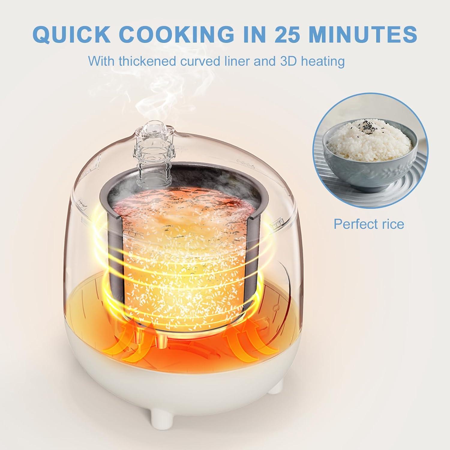 image:imageBear Mini Rice Cooker 2 Cups Uncooked 12L Portable NonStick Small Travel Rice Cooker BPA Free One Button to Cook and Keep Warm Function BlueASnow White12L with Easy One Button Control