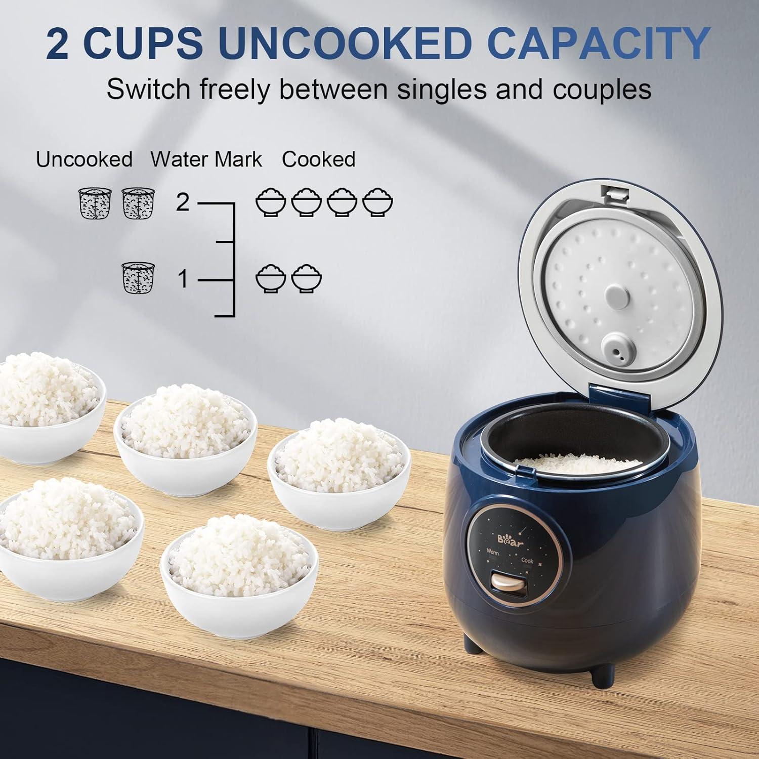 image:imageBear Mini Rice Cooker 2 Cups Uncooked 12L Portable NonStick Small Travel Rice Cooker BPA Free One Button to Cook and Keep Warm Function BlueBBlue12L with Easy One Button Control