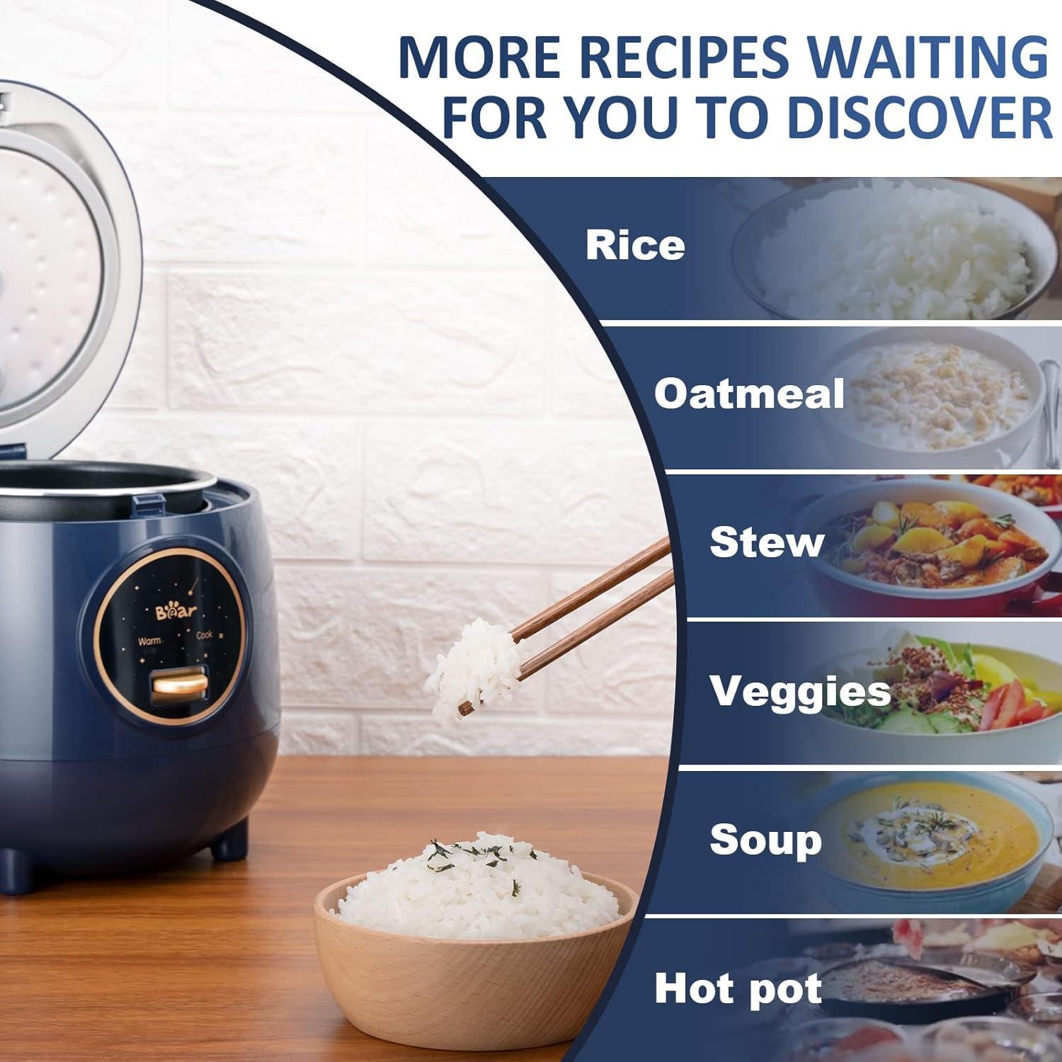 image:imageBear Mini Rice Cooker 2 Cups Uncooked 12L Portable NonStick Small Travel Rice Cooker BPA Free One Button to Cook and Keep Warm Function BlueBBlue12L with Easy One Button Control