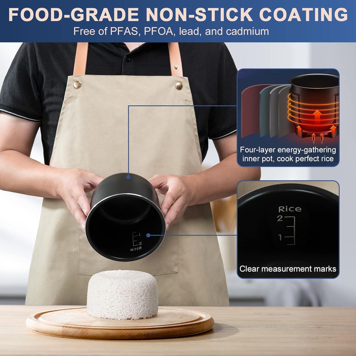 image:imageBear Mini Rice Cooker 2 Cups Uncooked 12L Portable NonStick Small Travel Rice Cooker BPA Free One Button to Cook and Keep Warm Function BlueBBlue12L with Easy One Button Control