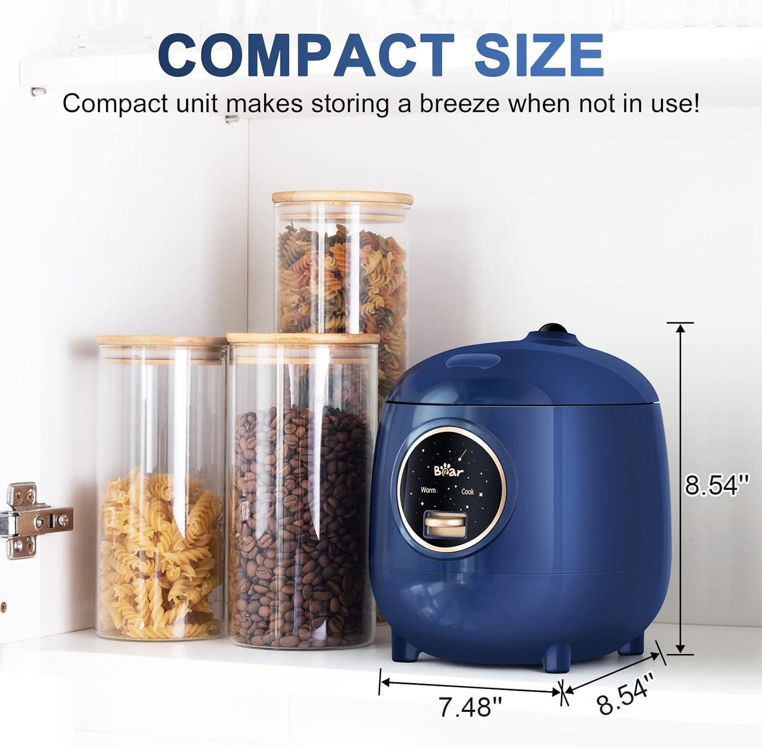 image:imageBear Mini Rice Cooker 2 Cups Uncooked 12L Portable NonStick Small Travel Rice Cooker BPA Free One Button to Cook and Keep Warm Function BlueBBlue12L with Easy One Button Control