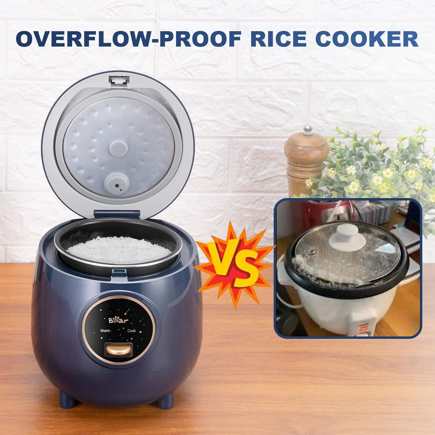 image:imageBear Mini Rice Cooker 2 Cups Uncooked 12L Portable NonStick Small Travel Rice Cooker BPA Free One Button to Cook and Keep Warm Function BlueBBlue12L with Easy One Button Control