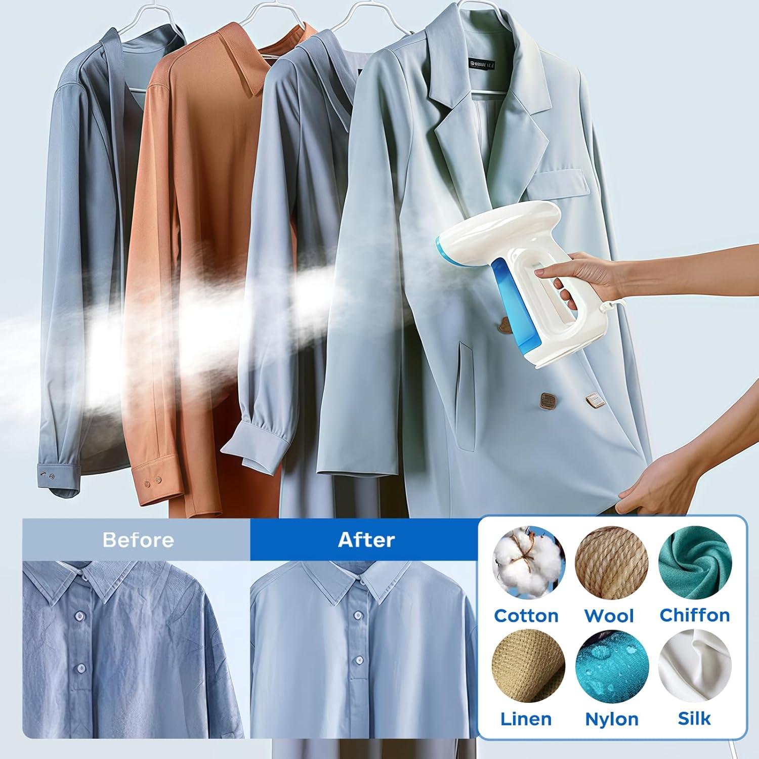 image:imageBear Steamer for Clothes Handheld Clothes Steamer1300W Strong Power Garment Steamer with 230ml TankFast Heatup AutoOff Steam Iron Fabric Wrinkle Remover with Brush for Home and TravelBlue