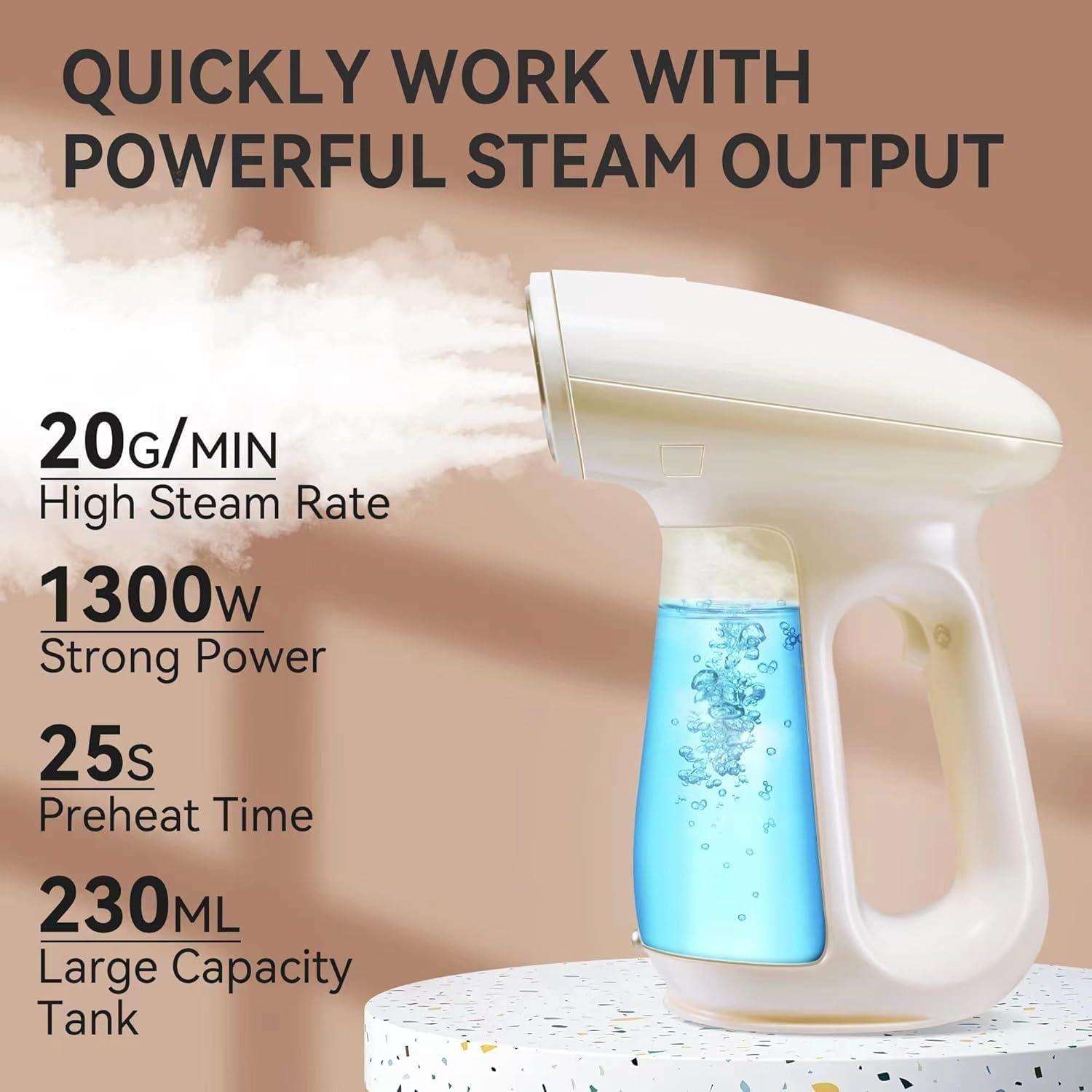 image:imageBear Steamer for Clothes Handheld Clothes Steamer1300W Strong Power Garment Steamer with 230ml TankFast Heatup AutoOff Steam Iron Fabric Wrinkle Remover with Brush for Home and TravelBeige