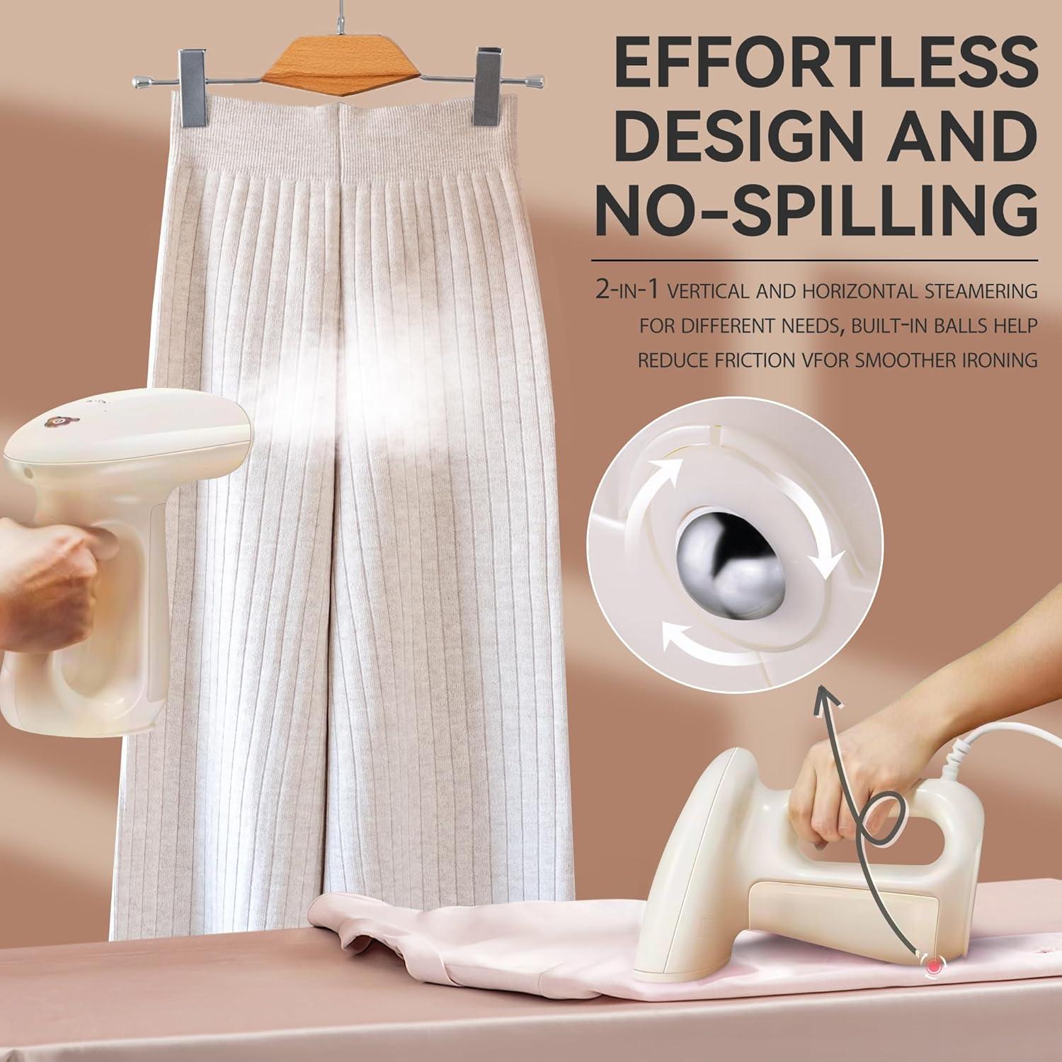 image:imageBear Steamer for Clothes Handheld Clothes Steamer1300W Strong Power Garment Steamer with 230ml TankFast Heatup AutoOff Steam Iron Fabric Wrinkle Remover with Brush for Home and TravelBeige