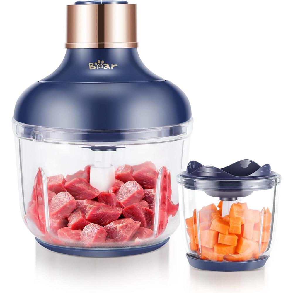 image:imageBear Food Processor Electric Food Chopper with 2 Glass Bowls 8 Cup25 Cup 400W Power Grinder with 2 Sets Stainless Steel Blades 2 Speed for Meat Vegetables and Baby Food